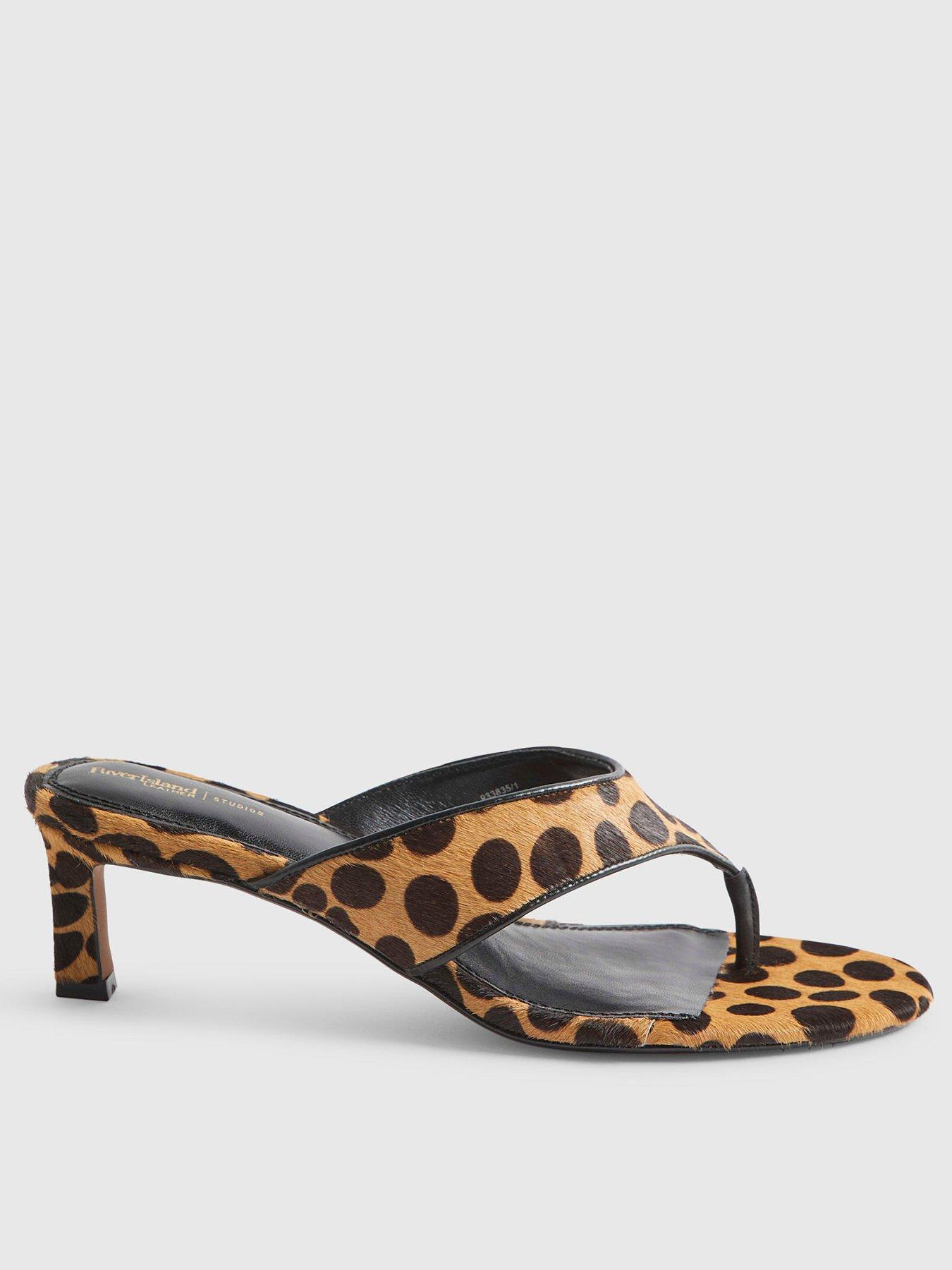Image 1 of 4 of River Island Leopard Print Toe Thong Mule Sandals