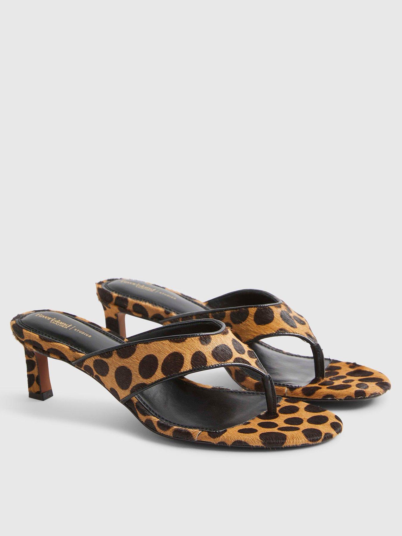 Image 2 of 4 of River Island Leopard Print Toe Thong Mule Sandals