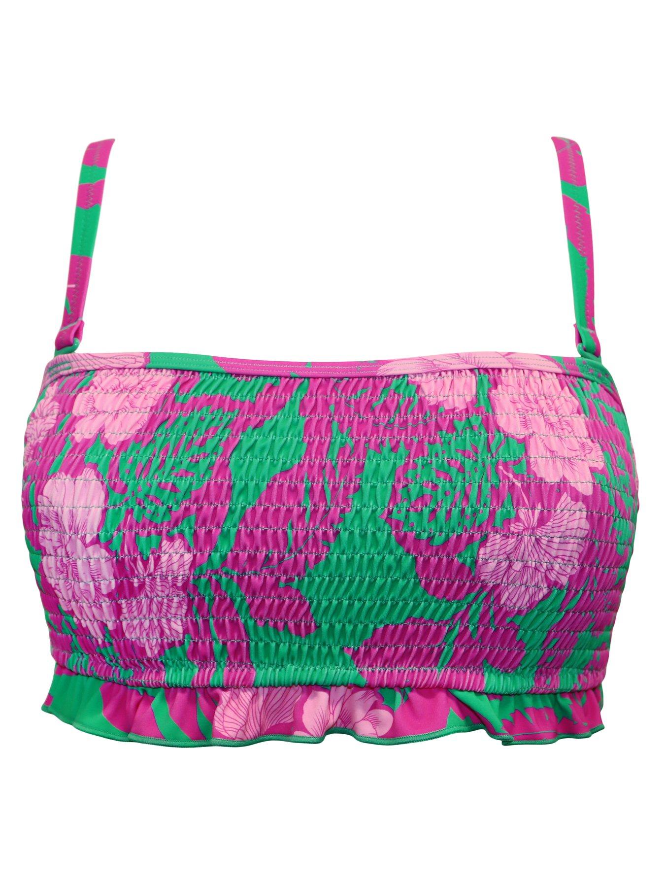 Image 3 of 4 of Pour Moi Free Spirit Strapless Underwired Bikini Top - Green/Pink&nbsp;