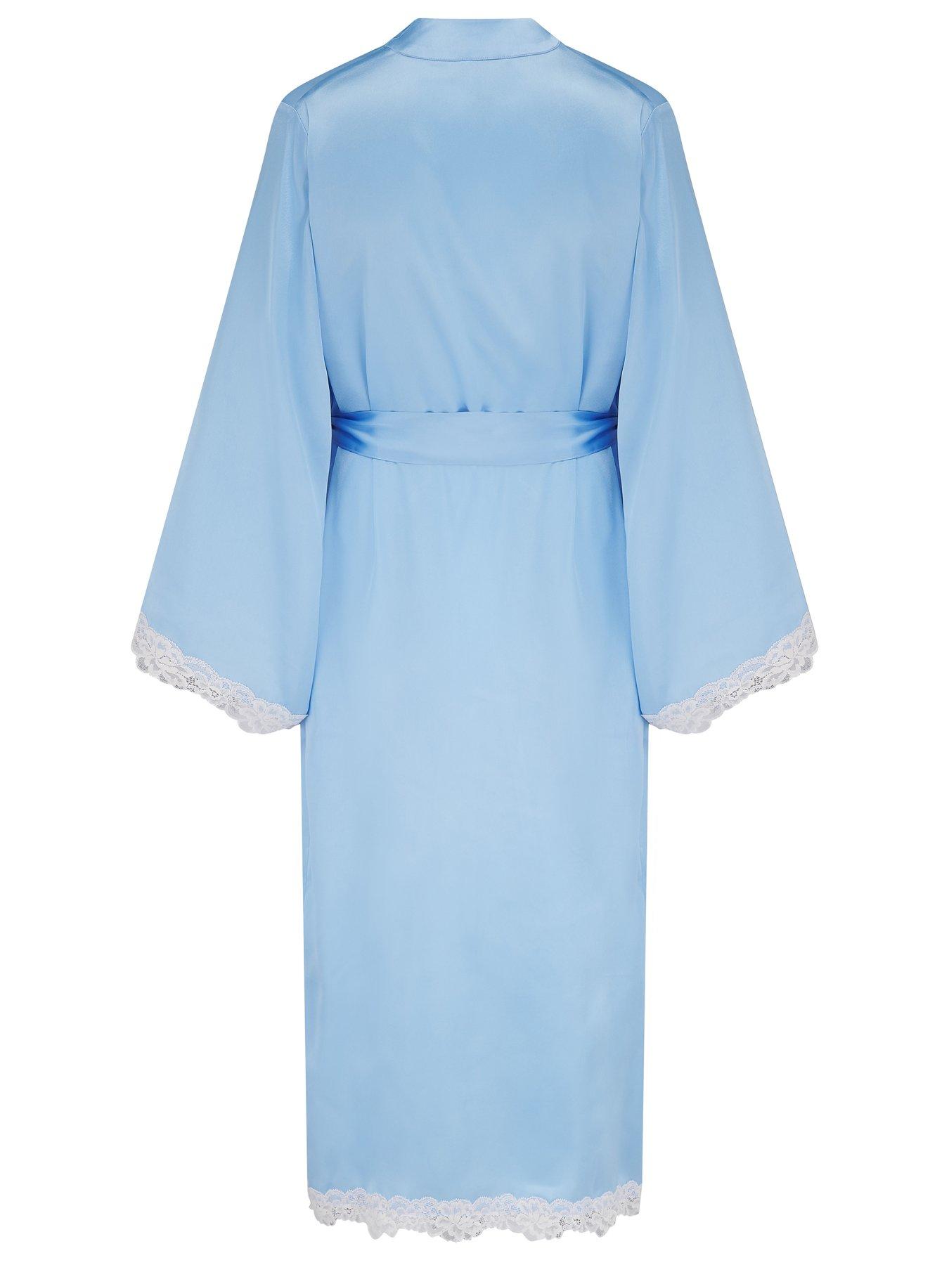 Image 3 of 3 of Pour Moi Dusk Satin and Lace Kimono Sleeve Dressing Gown