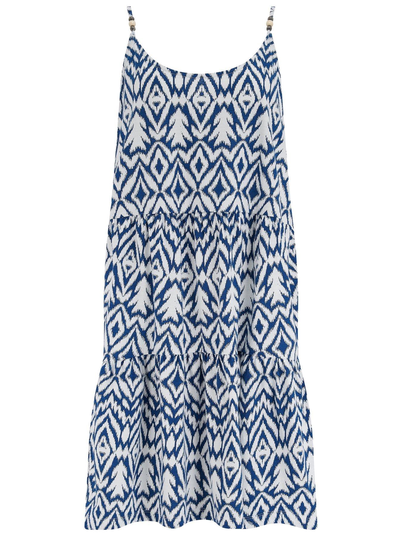 Image 3 of 4 of Pour Moi Lola Strappy Tiered Cotton Slub Jersey Beach Dress - Blue/White