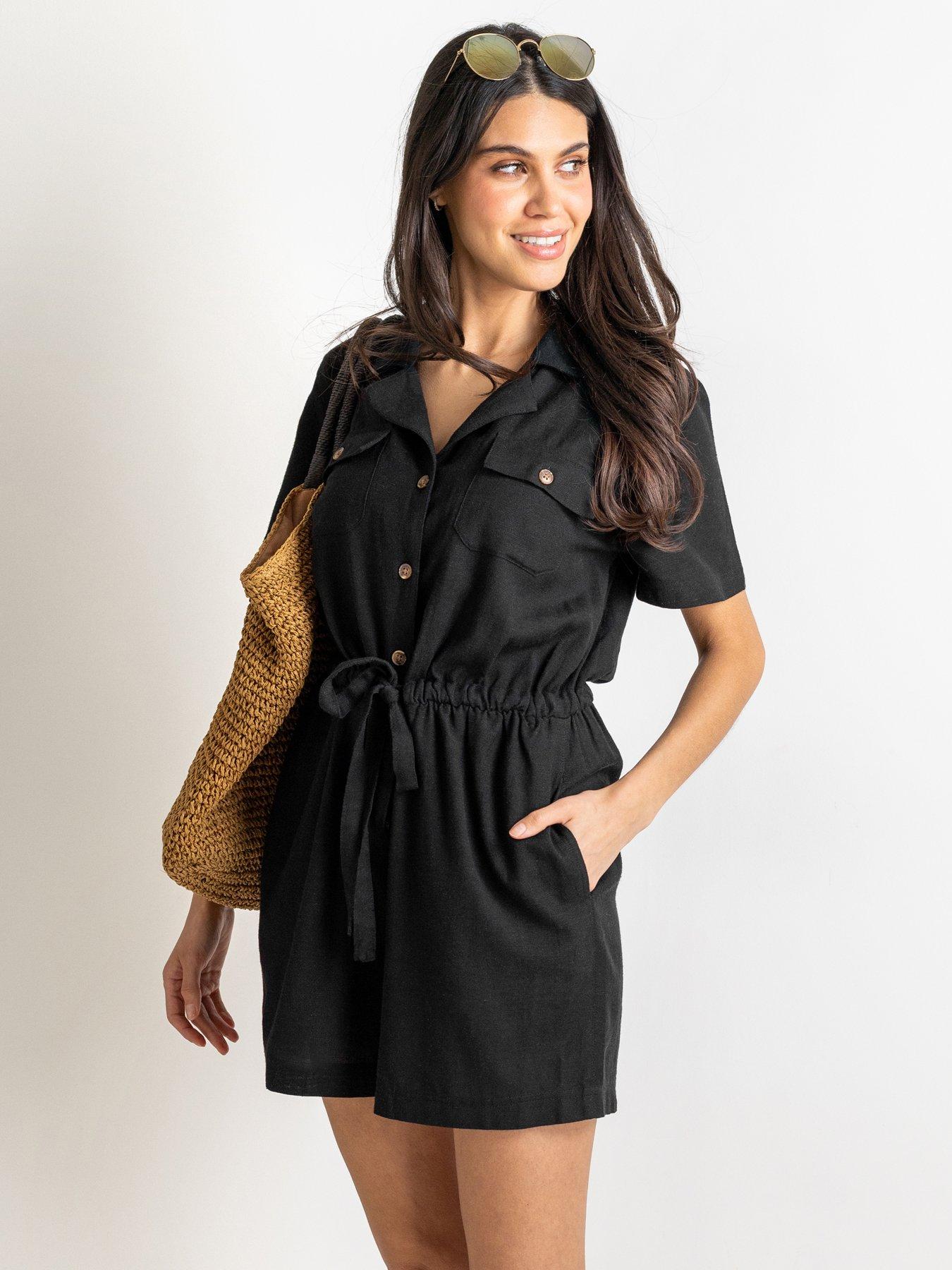 Image 1 of 4 of Pour Moi Paige Textured Woven Utility Playsuit