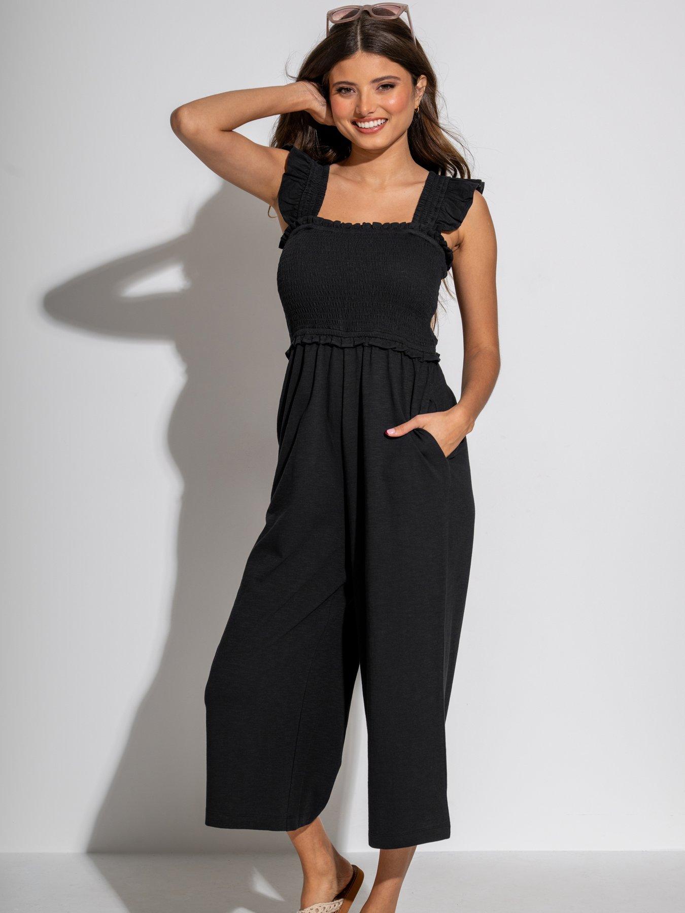 Pour Moi Iris Frill Detail Cotton Slub Crop Leg Jumpsuit