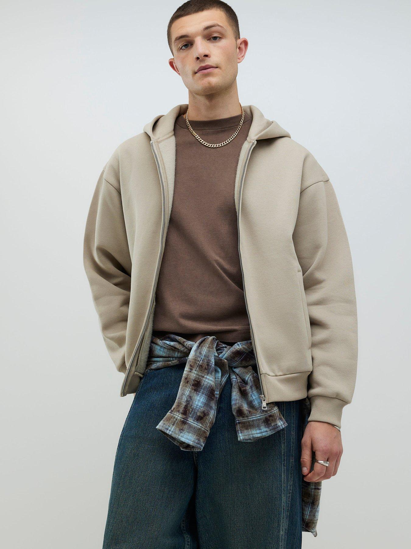 River Island Beige Oversized Fit Zip Through Hoodie
