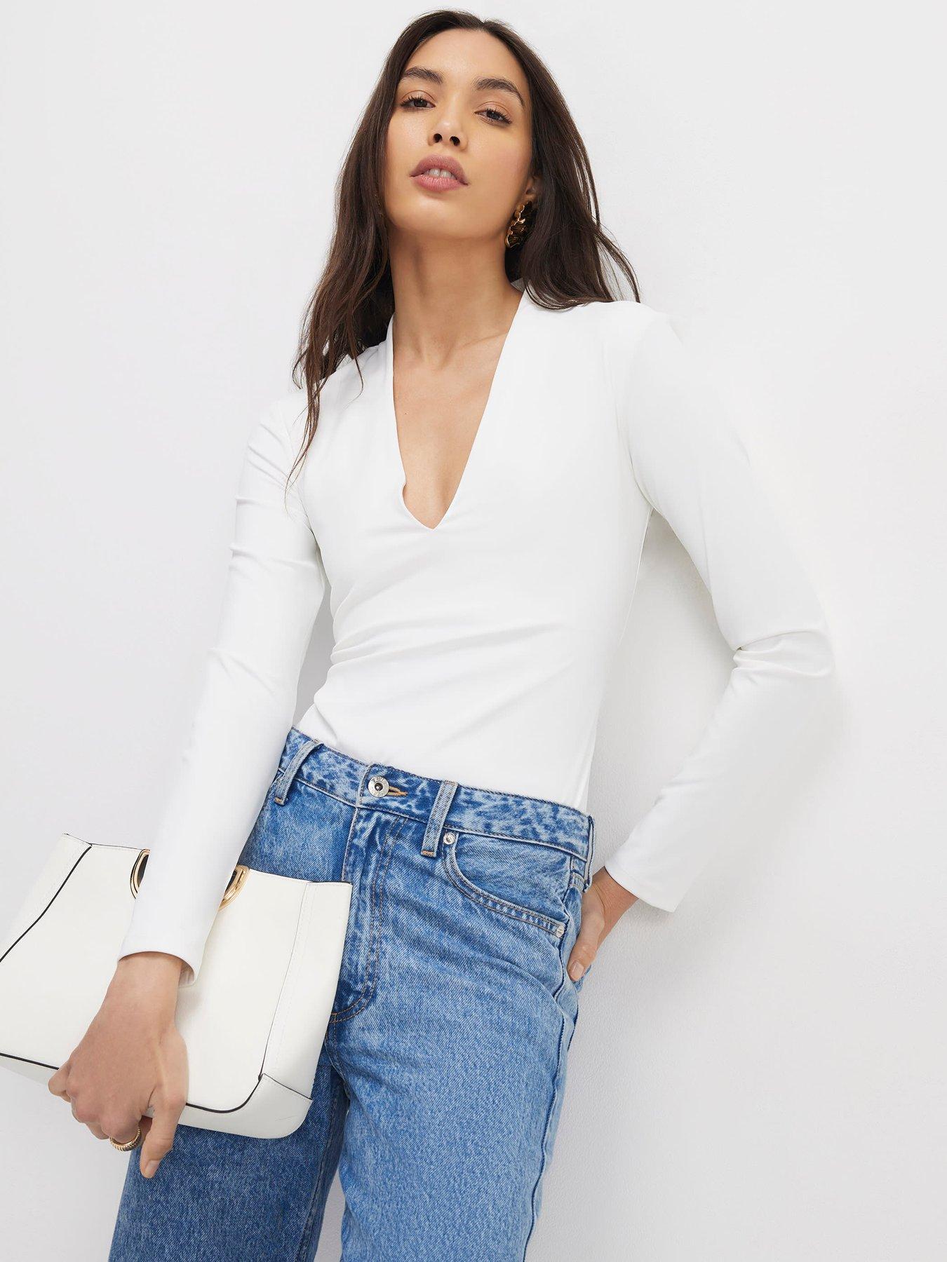 River Island White Long Sleeve Plunge Bodysuit Multipack