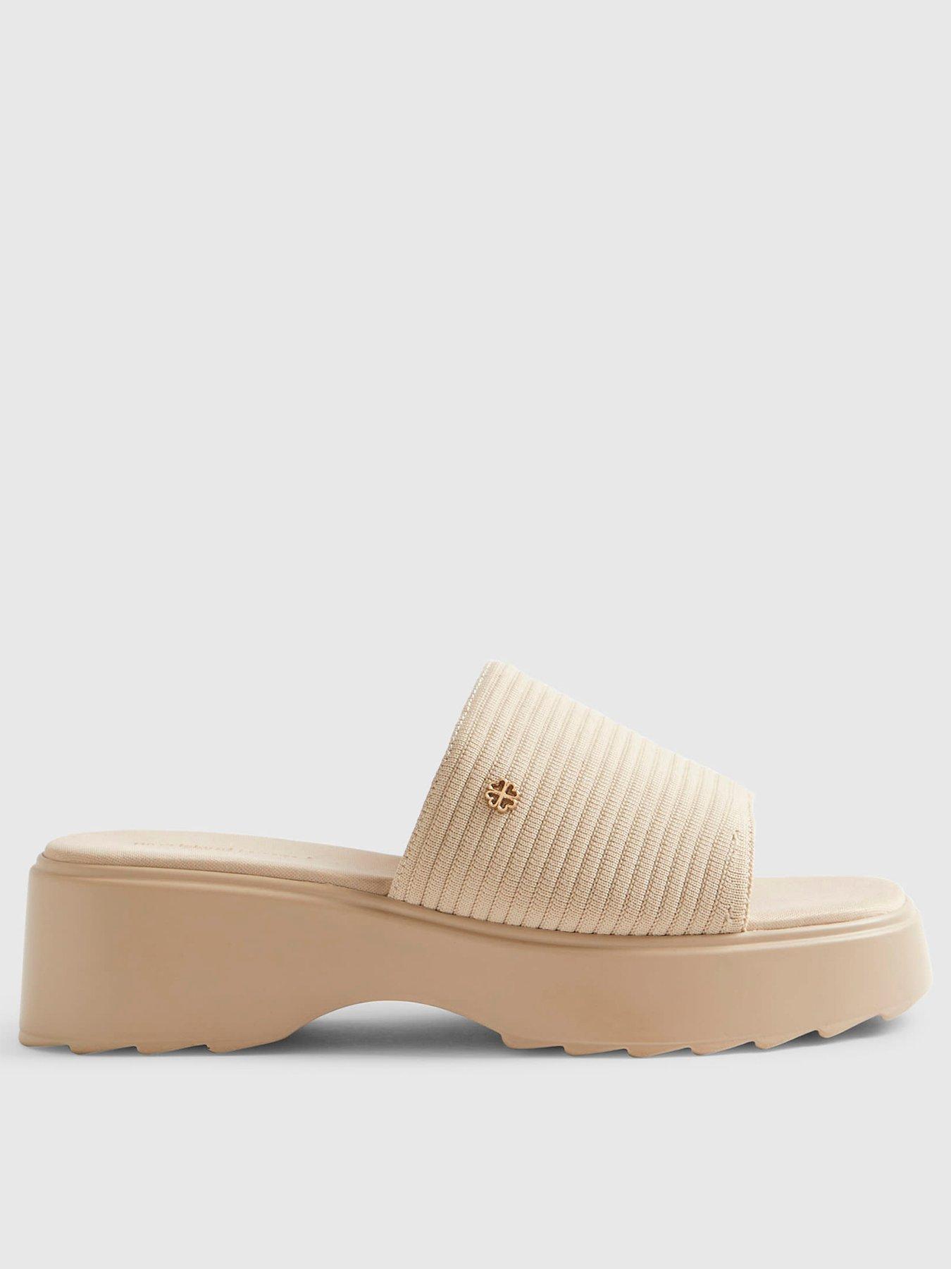 River Island Beige Wide Fit Knitted Mule Flatform Sandals