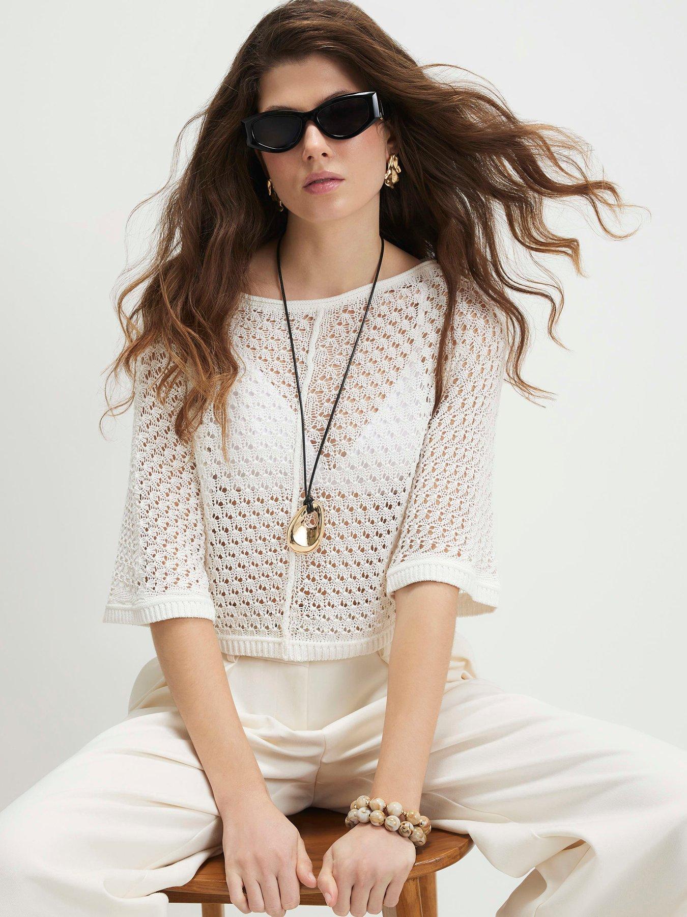 River Island Open Stitch Knitted T-shirt