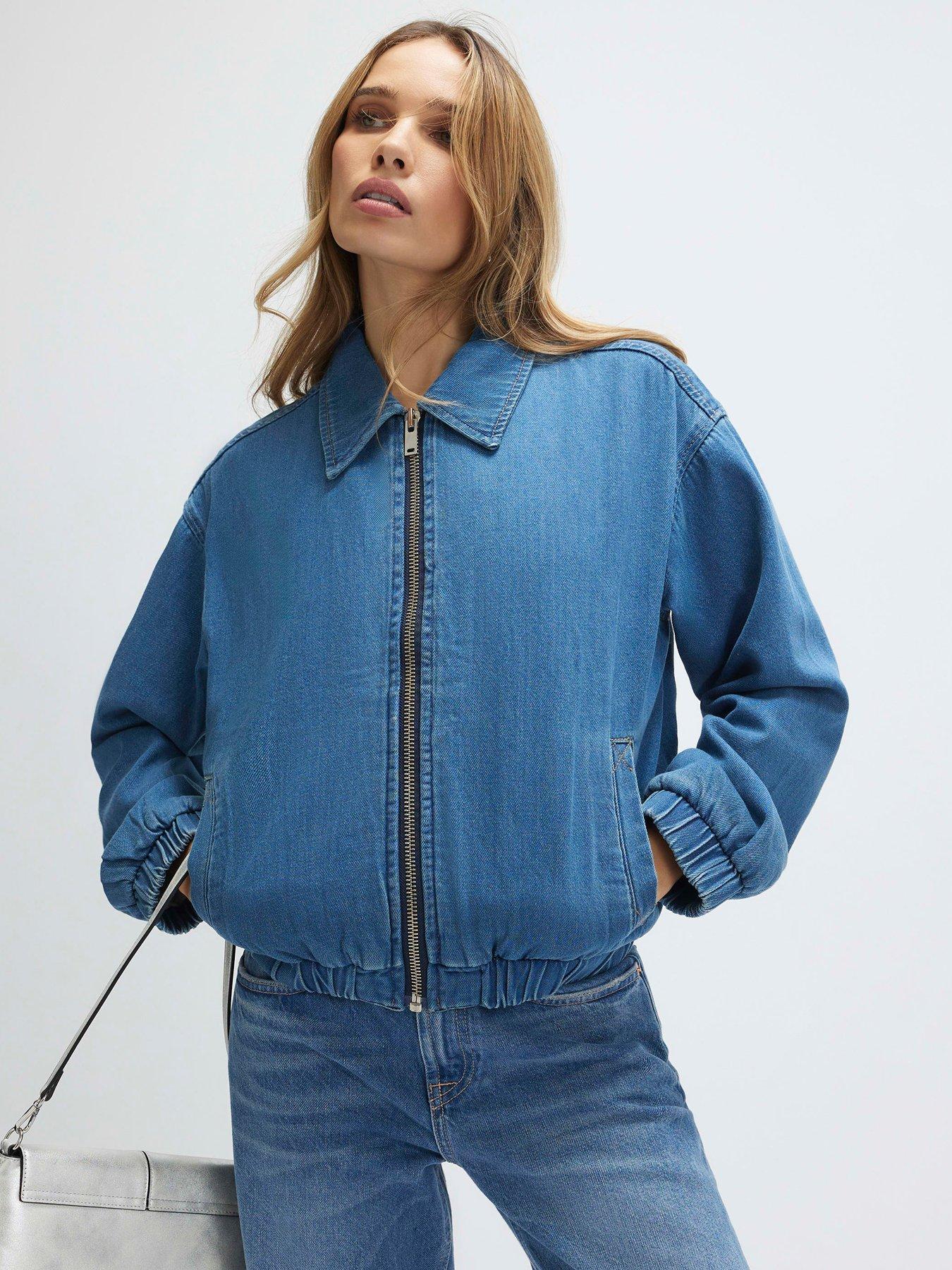 River Island Gather Detail Denim Bomber Jacket