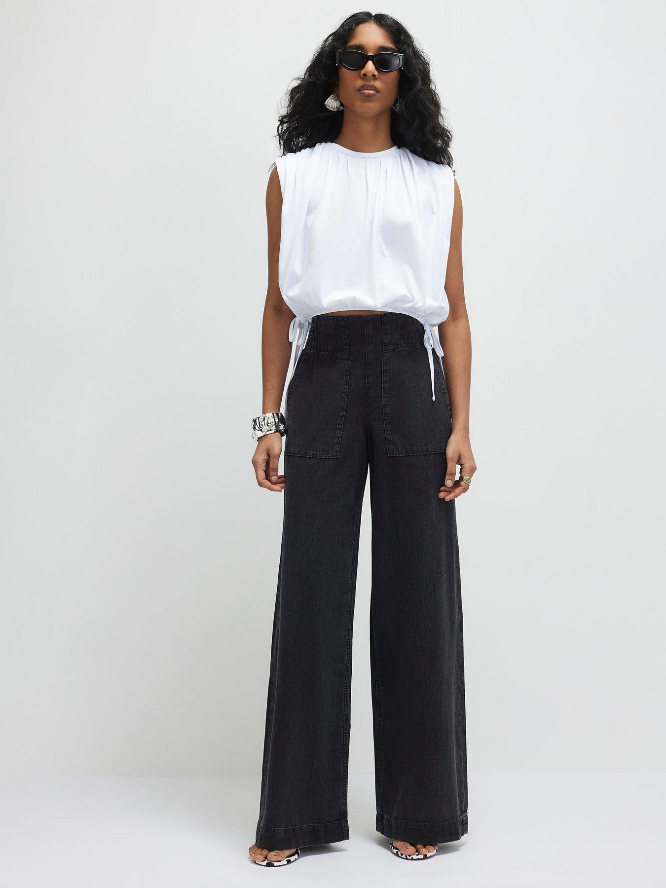 River Island Pull On Elasticated Wide Leg Jeans