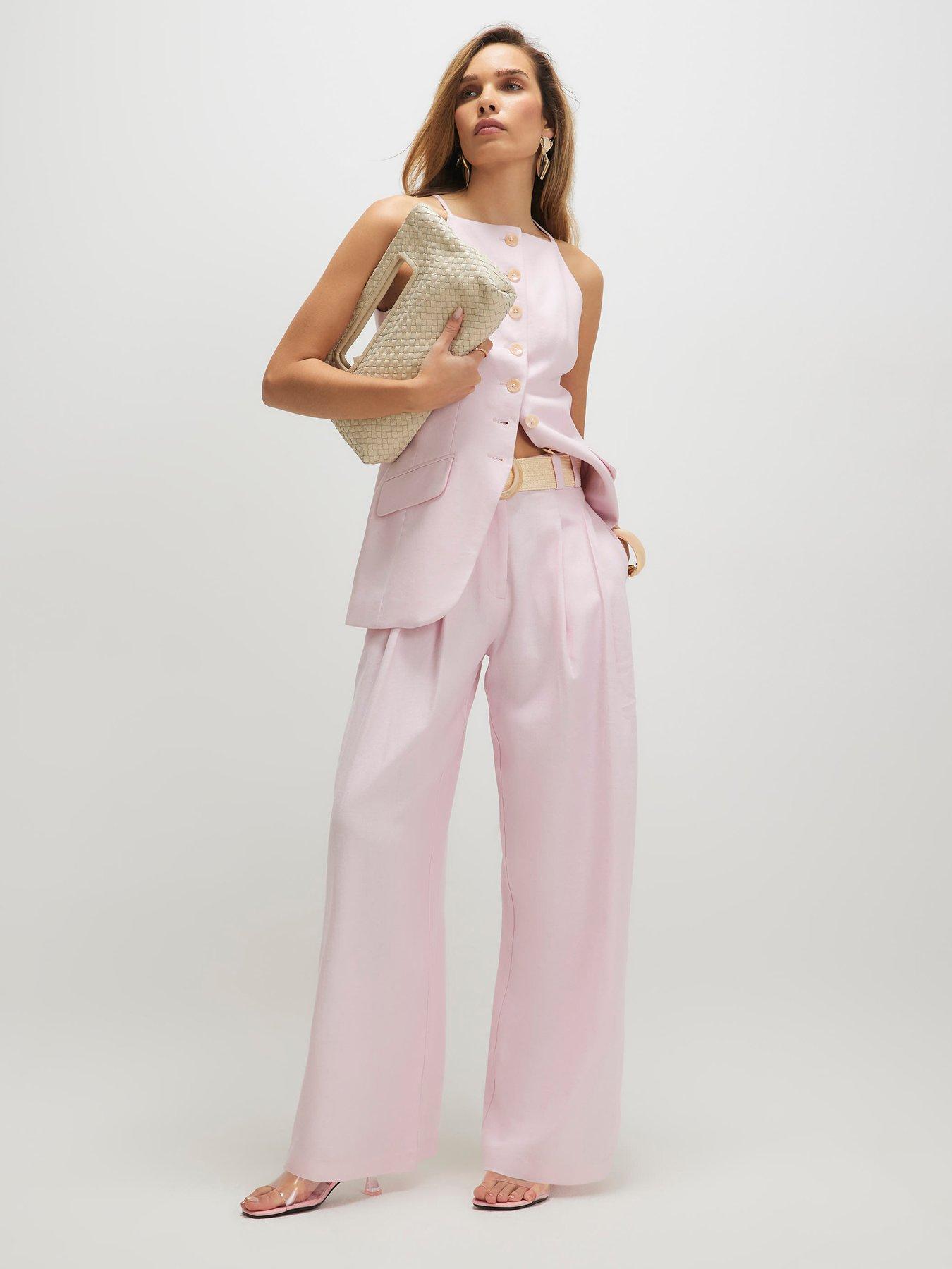 River Island Linen Look Belted Wide Leg Trousers