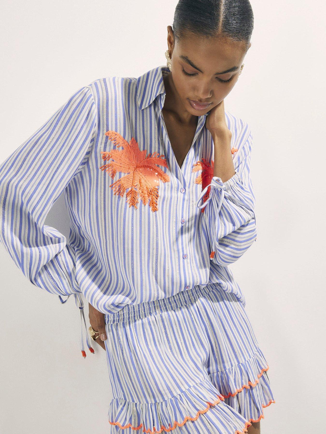 River Island Striped Embellished Palm Beach Shirt