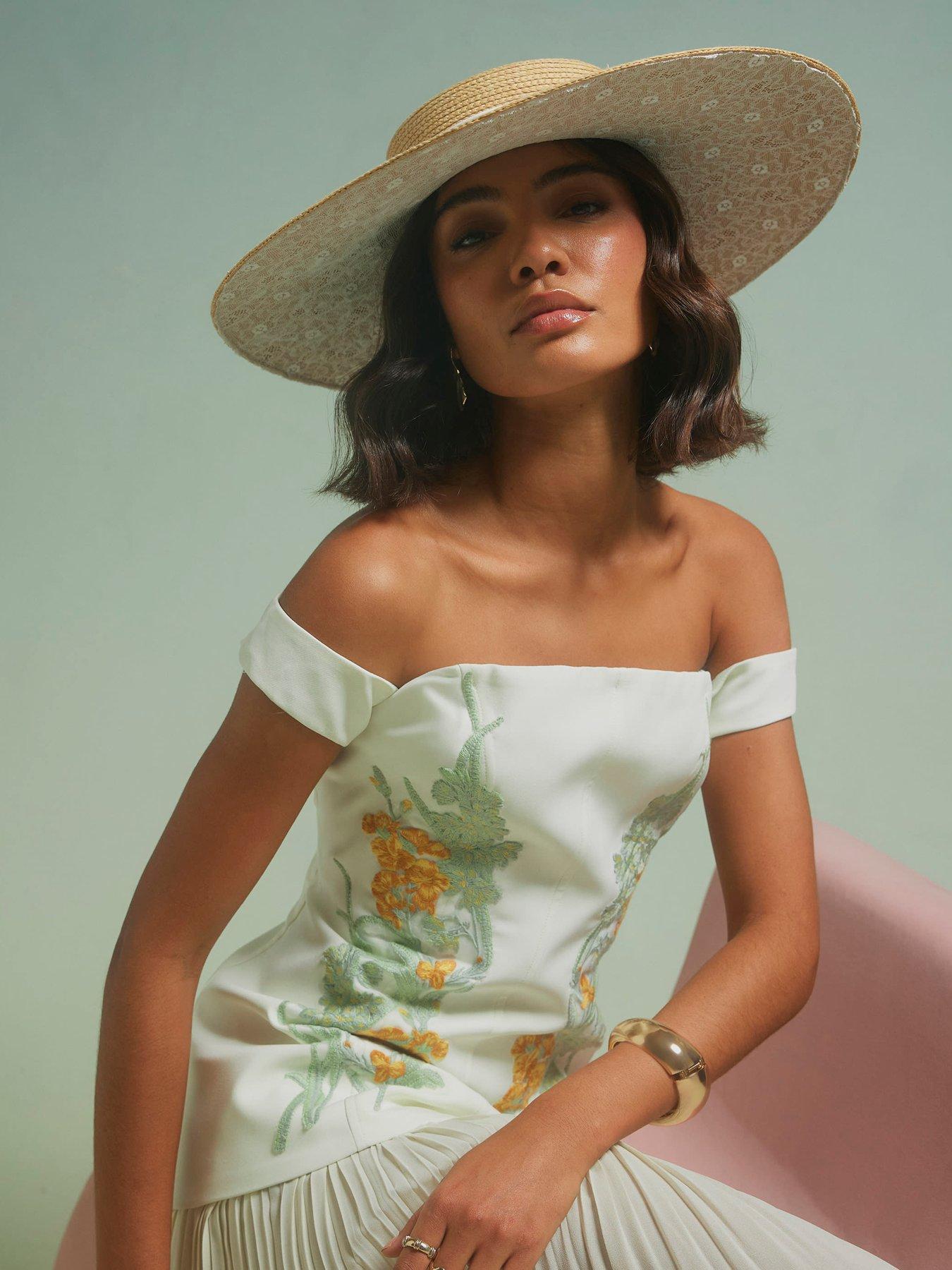 Image 2 of 5 of River Island Premium Amayah Embroidered Boater Hat