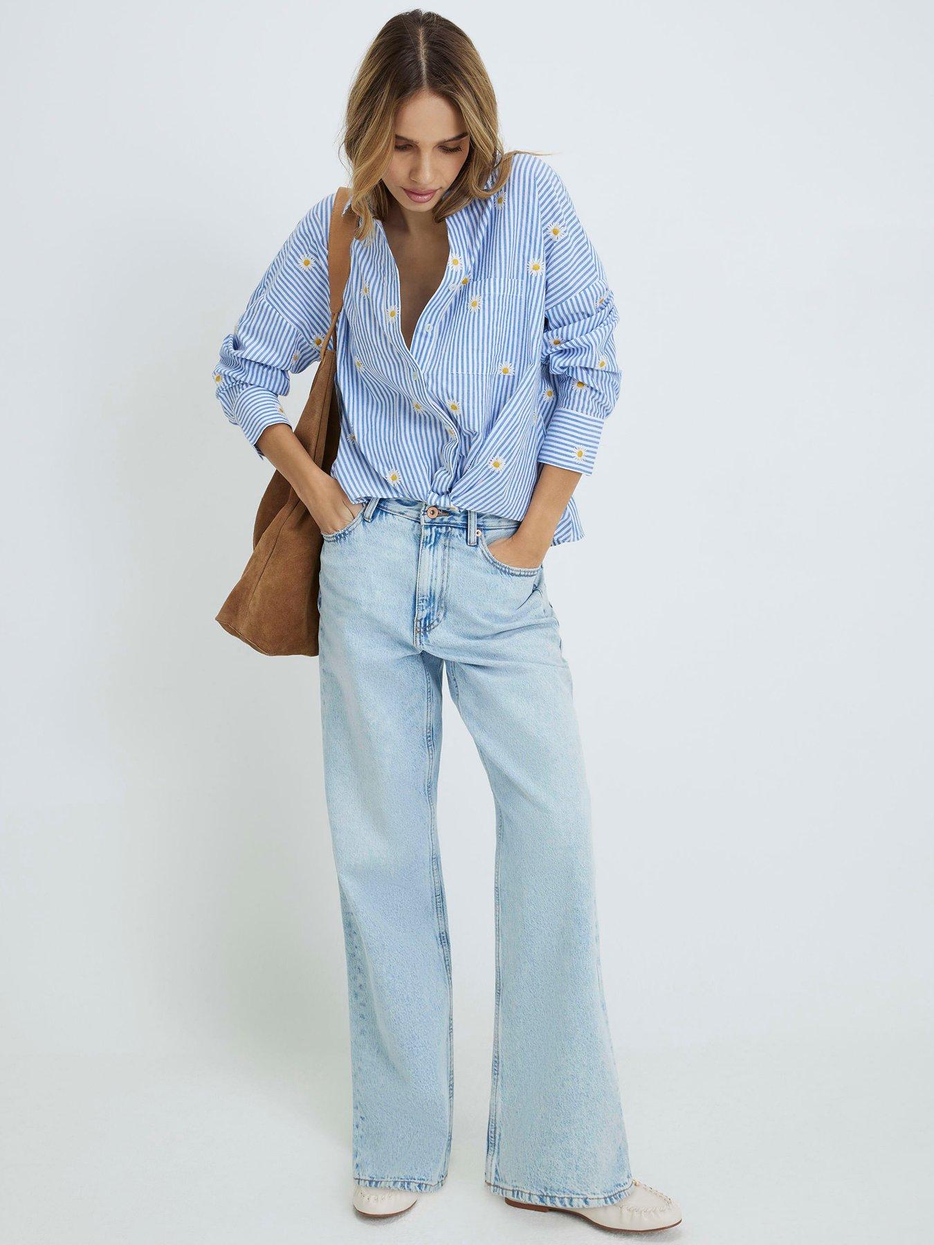 River Island Striped Daisy Embroidered Knot Shirt