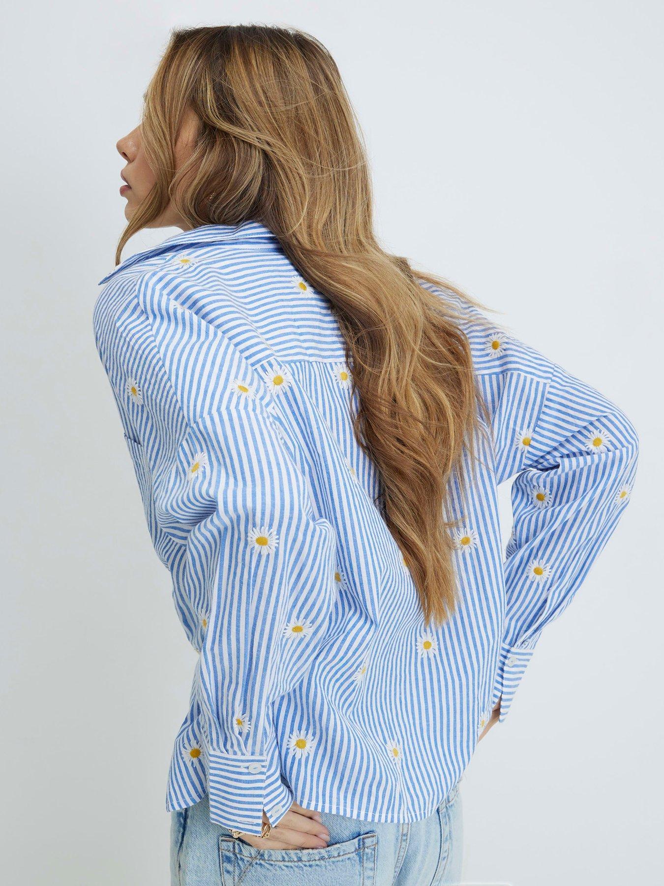 Image 2 of 4 of River Island Striped Daisy Embroidered Knot Shirt