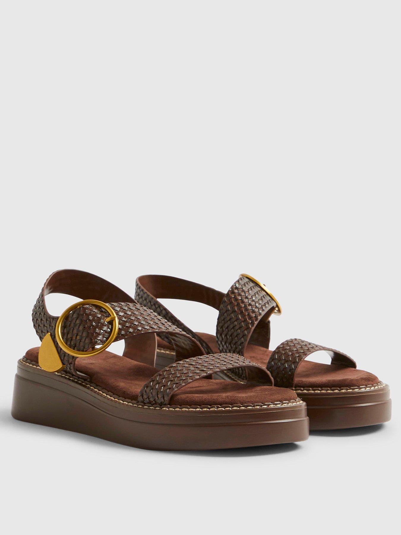 Image 2 of 5 of River Island Ring Buckle Flatform Sandals - Brown