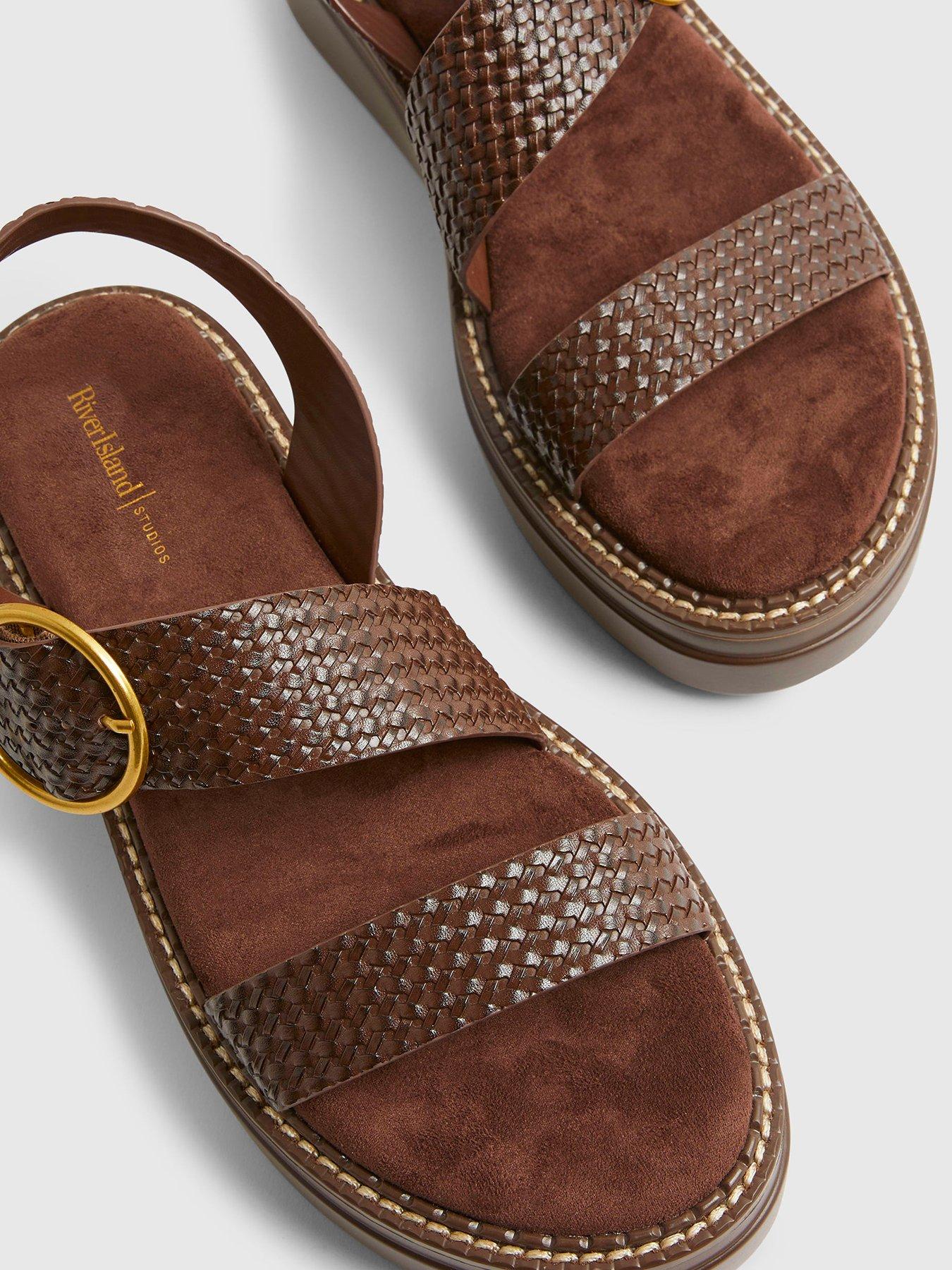 Image 4 of 5 of River Island Ring Buckle Flatform Sandals - Brown