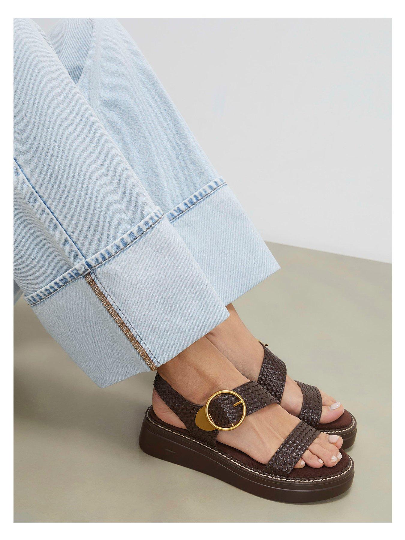 Image 5 of 5 of River Island Ring Buckle Flatform Sandals - Brown