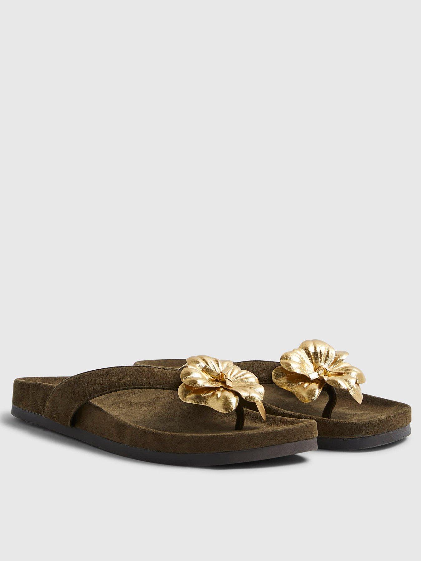 Image 1 of 4 of River Island Flower Toe Thong Flat Sandals