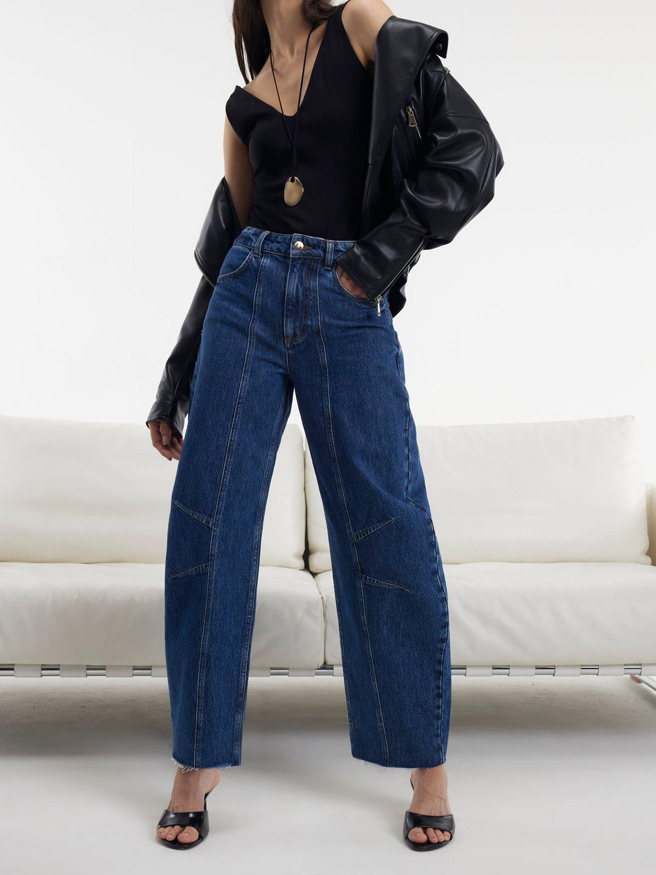 River Island Mid Rise Seamed Raw Hem Barrel Jeans