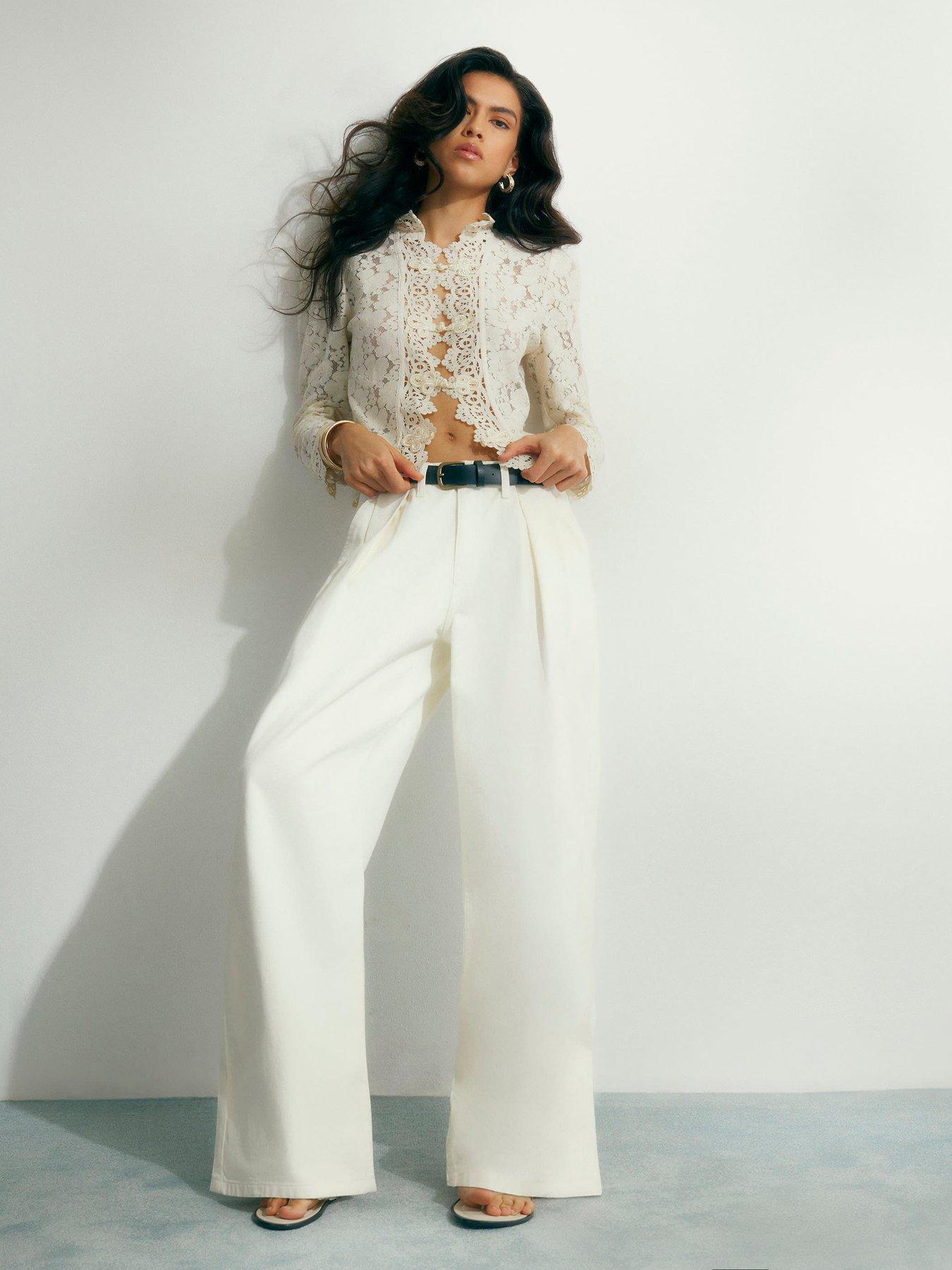 River Island Belted Pleated Wide Leg Jeans