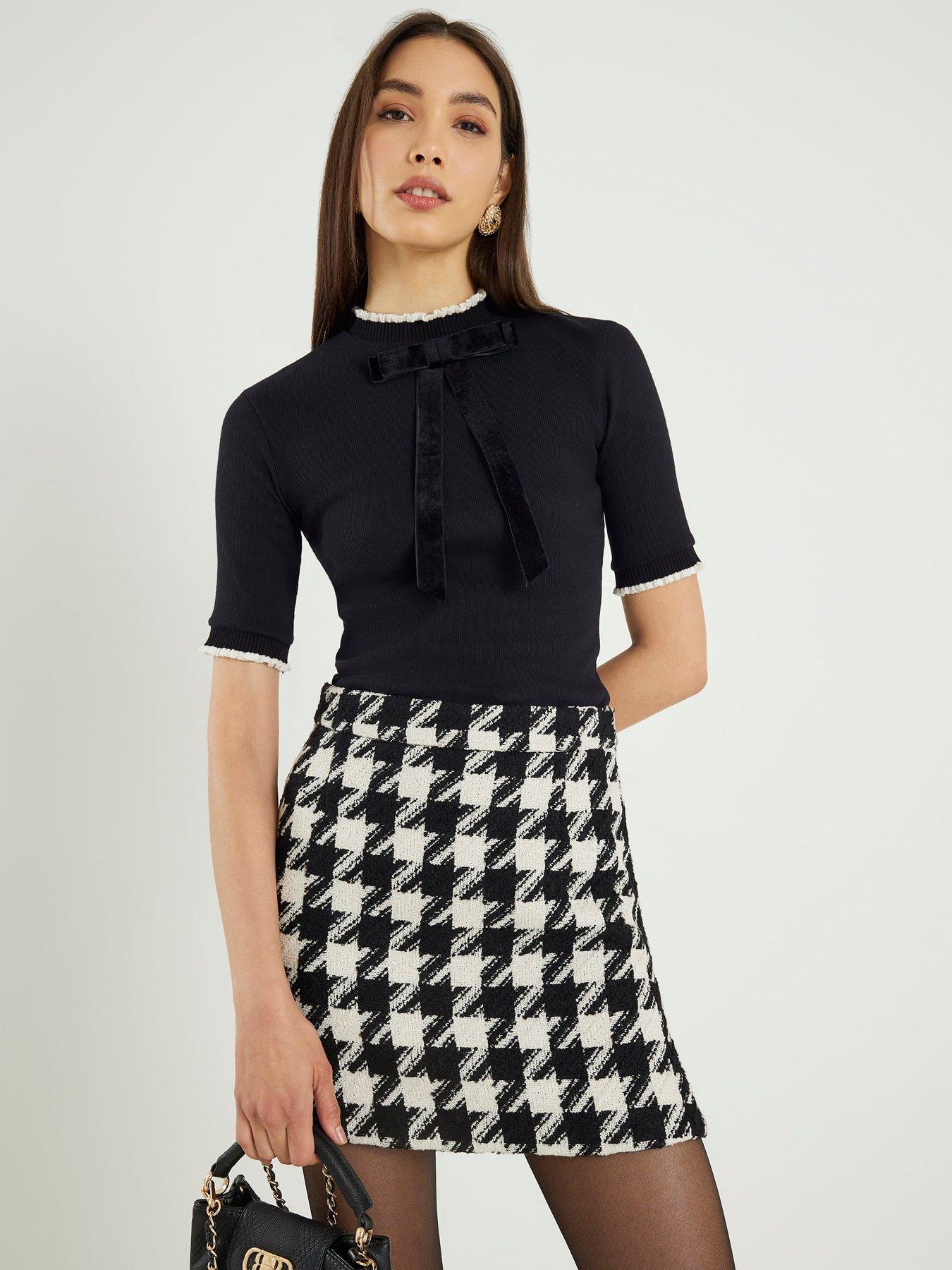 River Island Short Sleeve Ribbed Bow Neck Top