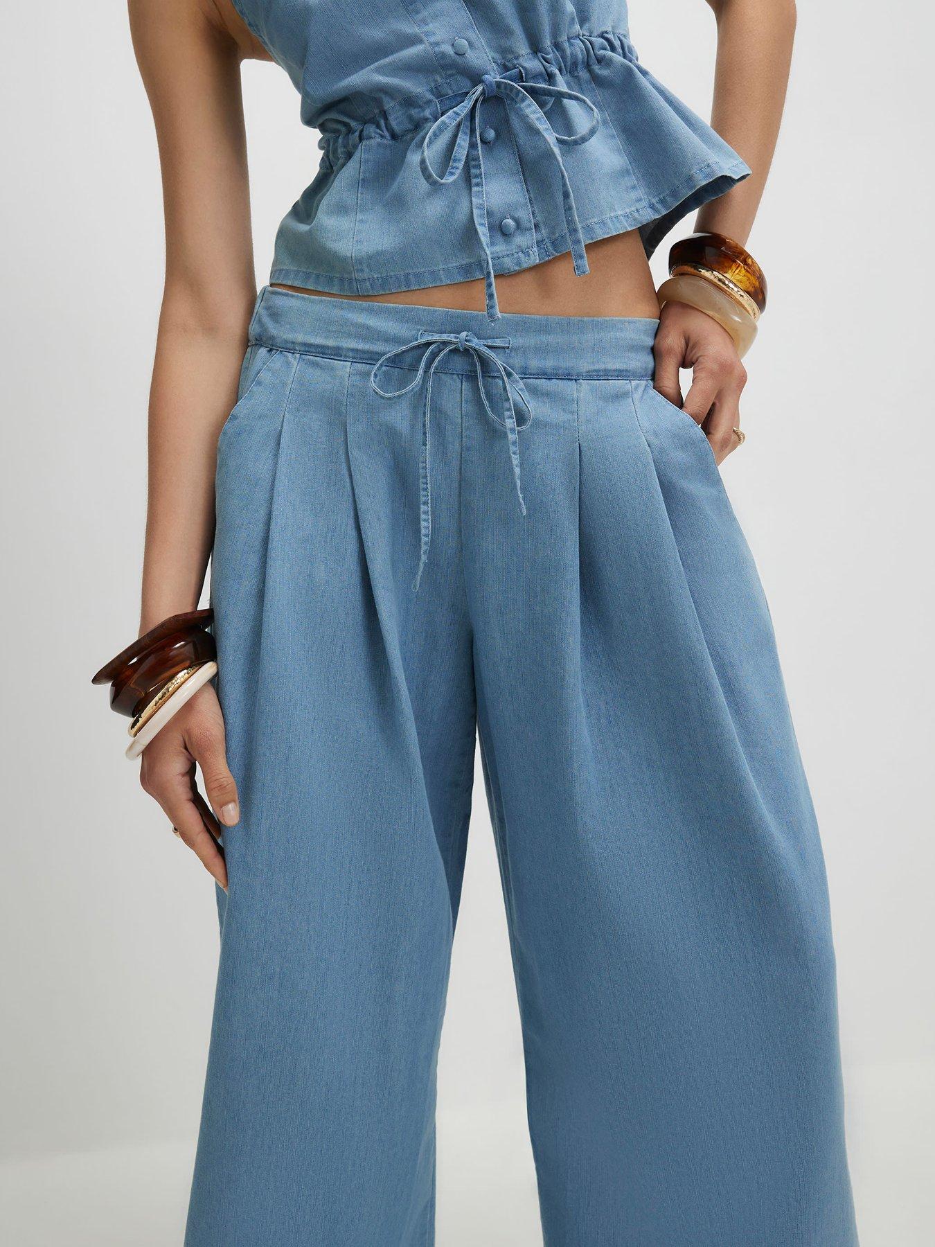 River Island Denim Look Drawstring Wide Leg Trousers | Very