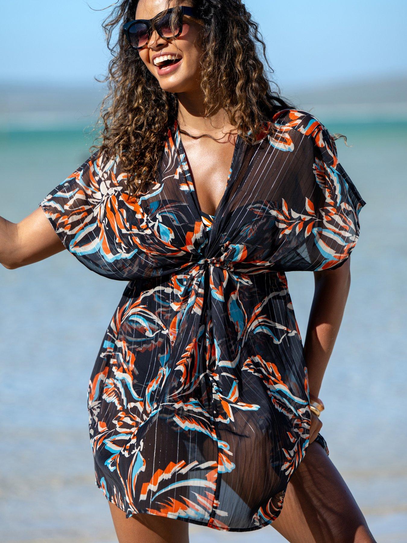 Pour Moi Knotted Front Lurex Stripe Chiffon Kaftan