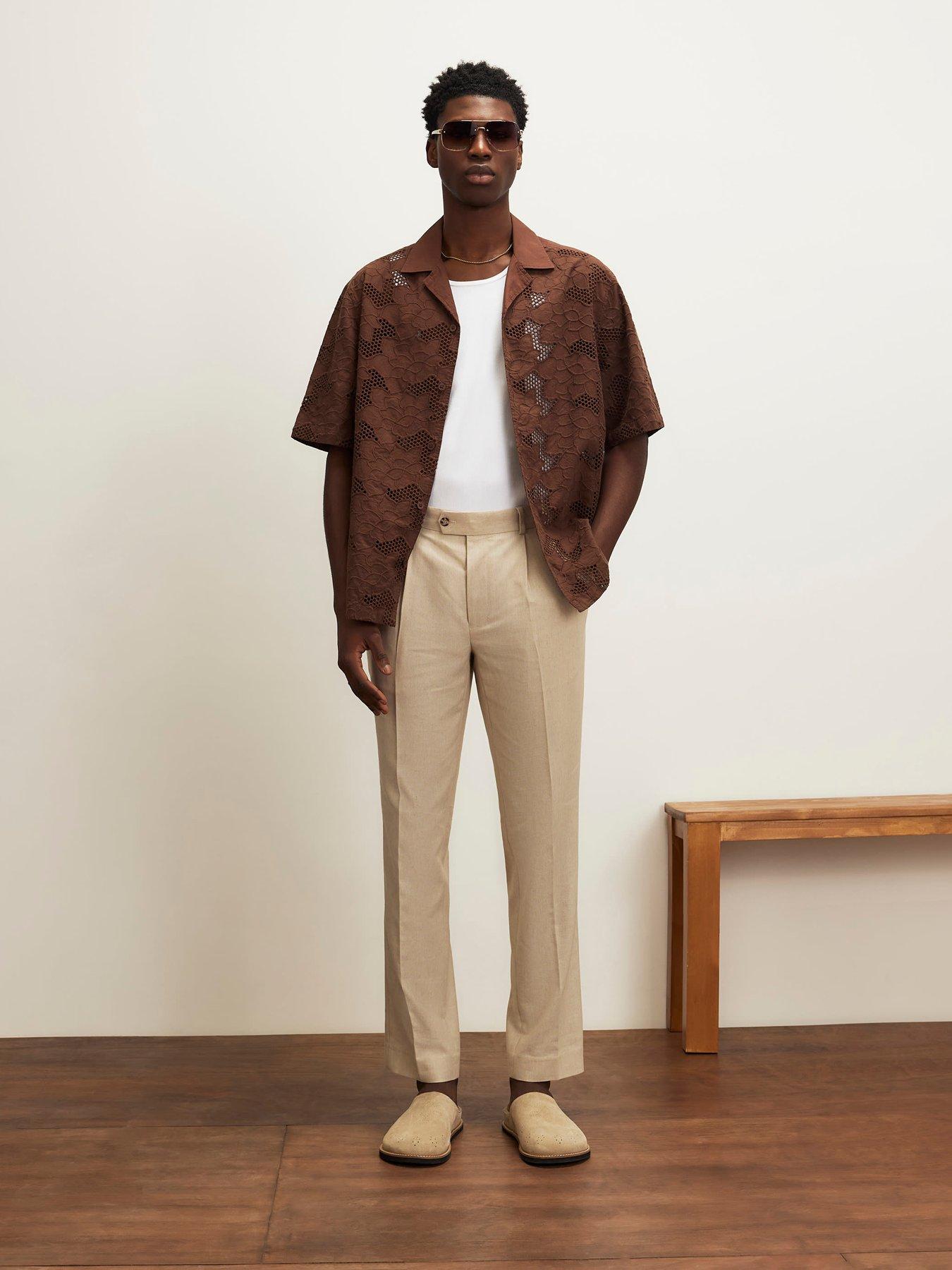Image 3 of 4 of River Island Boxy Fit Lace Fabric Block Shirt - Brown
