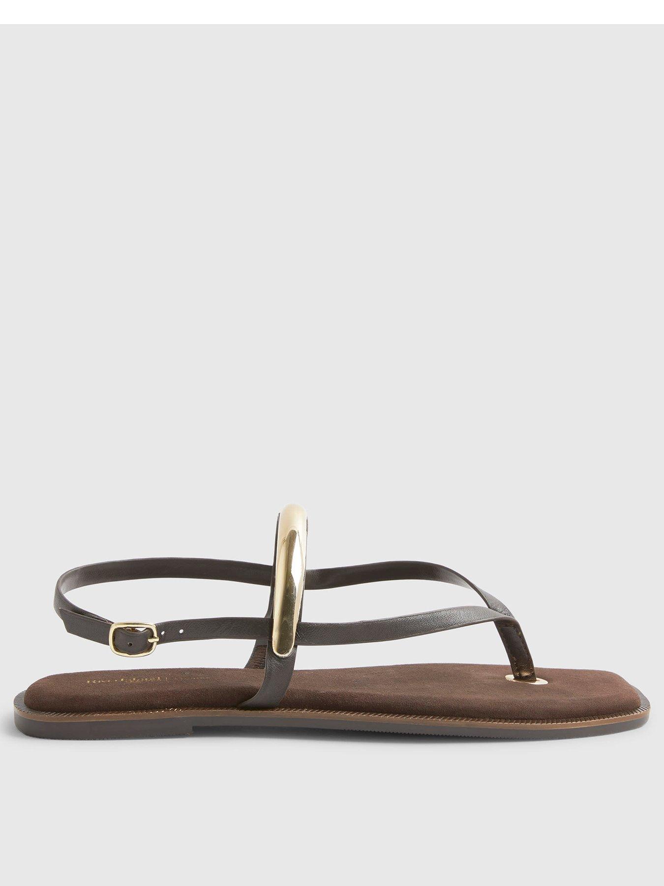River Island Leather Toe Thong Bangle Flat Sandals - Black