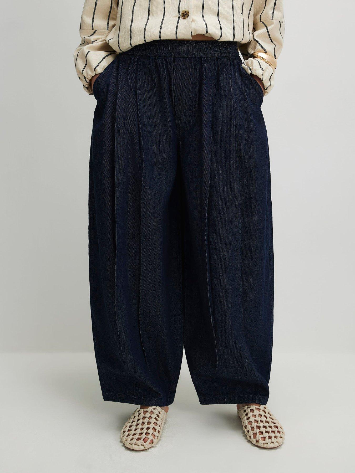 River Island Barrel Leg Jeans, Blue, Size 18, Inside Leg Regular, Women