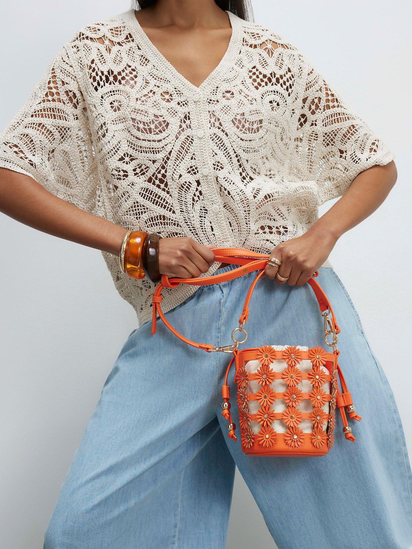 River Island 3d Floral Cut Out Bucket Bag - Orange