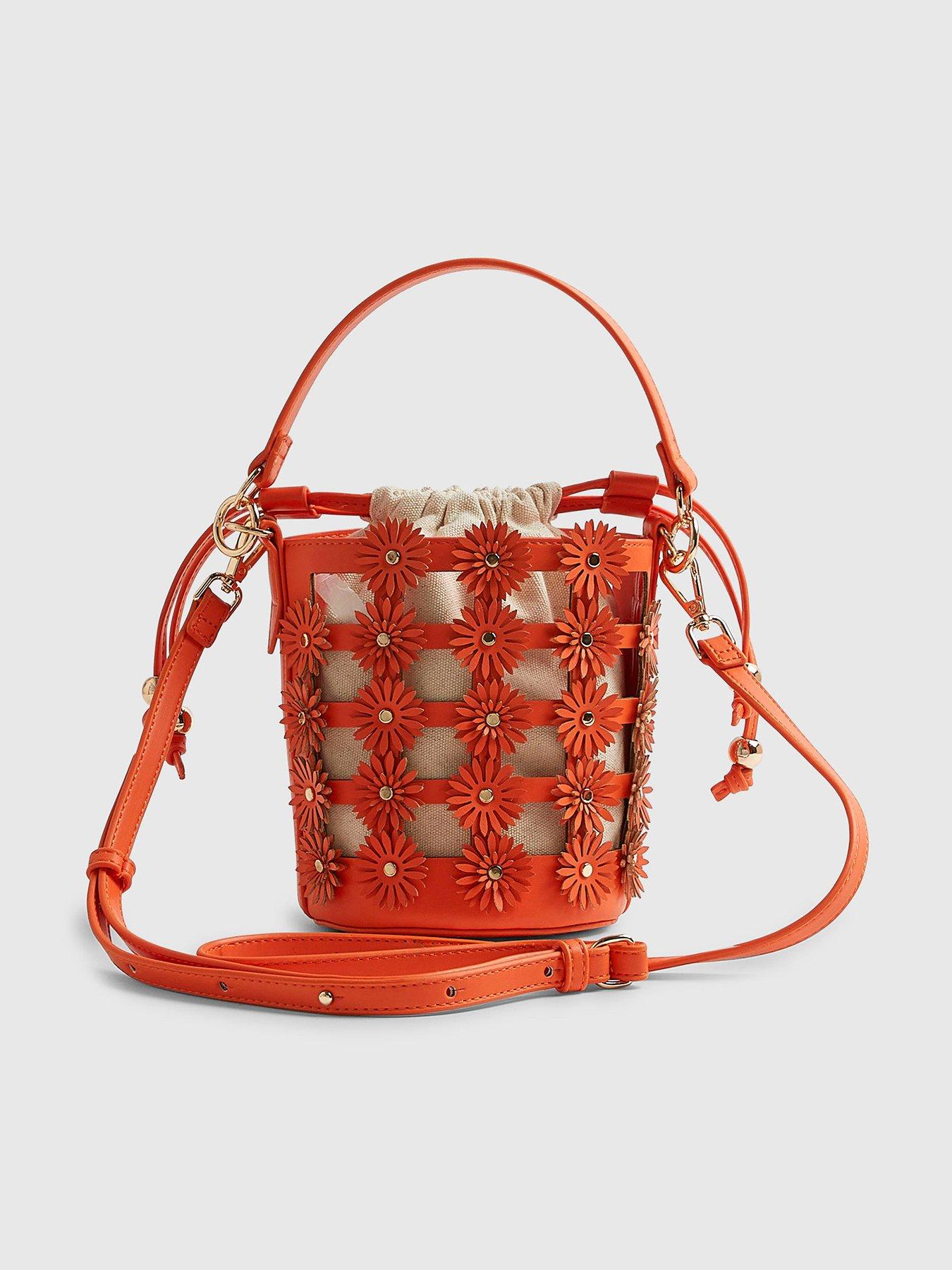 Image 2 of 5 of River Island 3d Floral Cut Out Bucket Bag - Orange