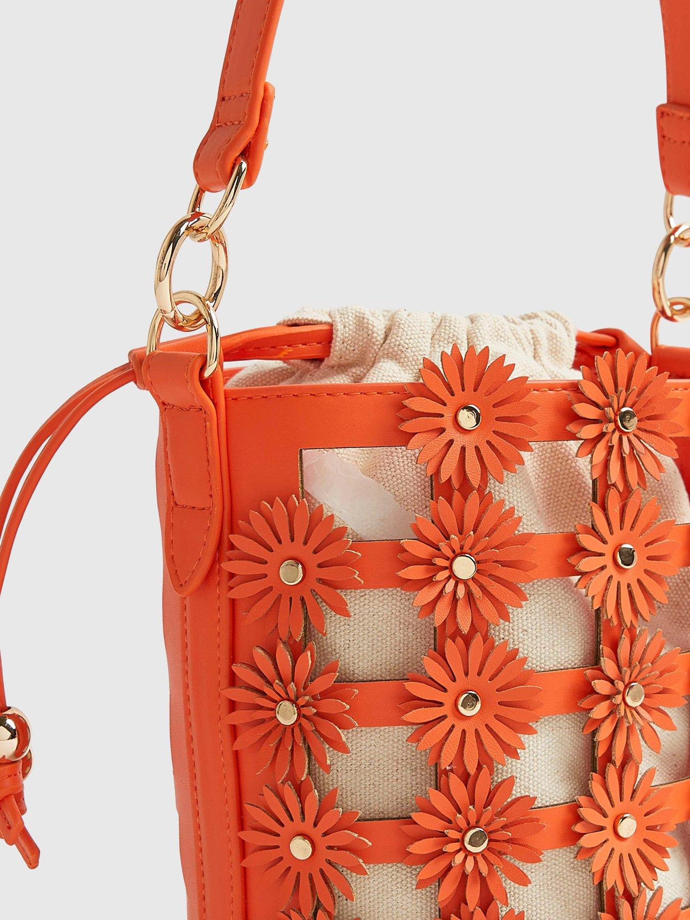 Image 5 of 5 of River Island 3d Floral Cut Out Bucket Bag - Orange