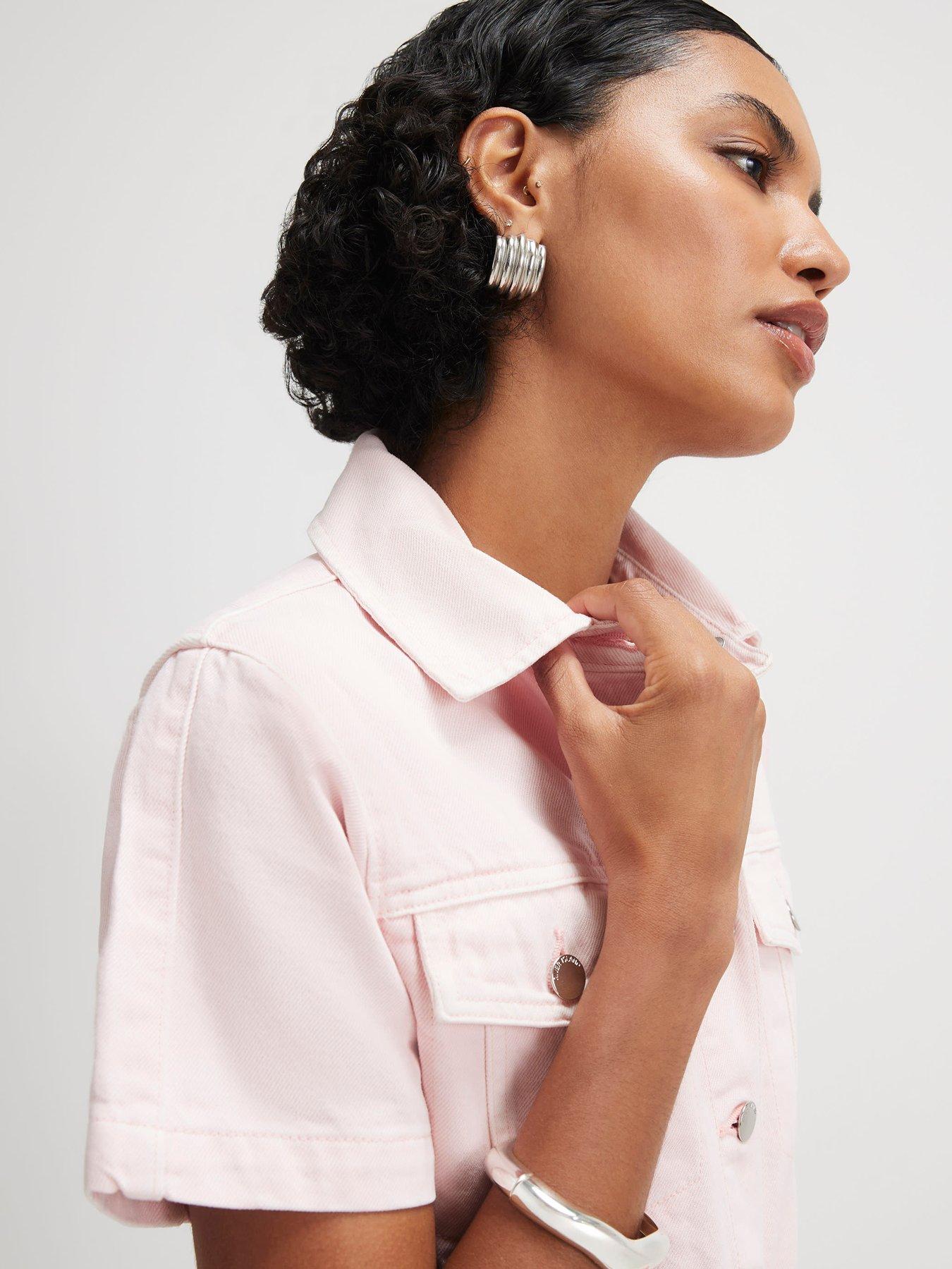 Image 4 of 4 of River Island Denim Short Sleeve Playsuit - Pink