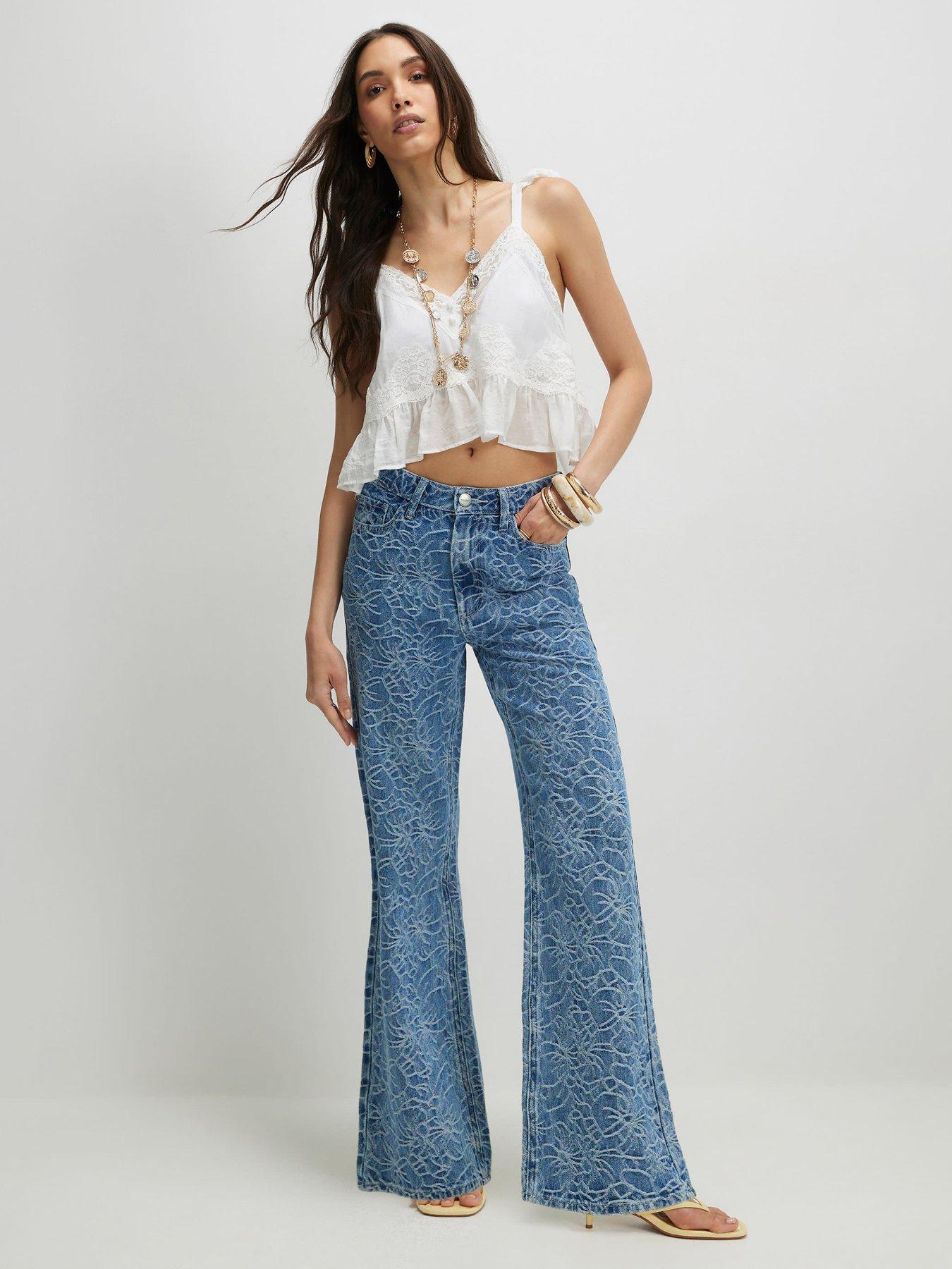 River Island Floral Print Relaxed Straight Jeans - Blue
