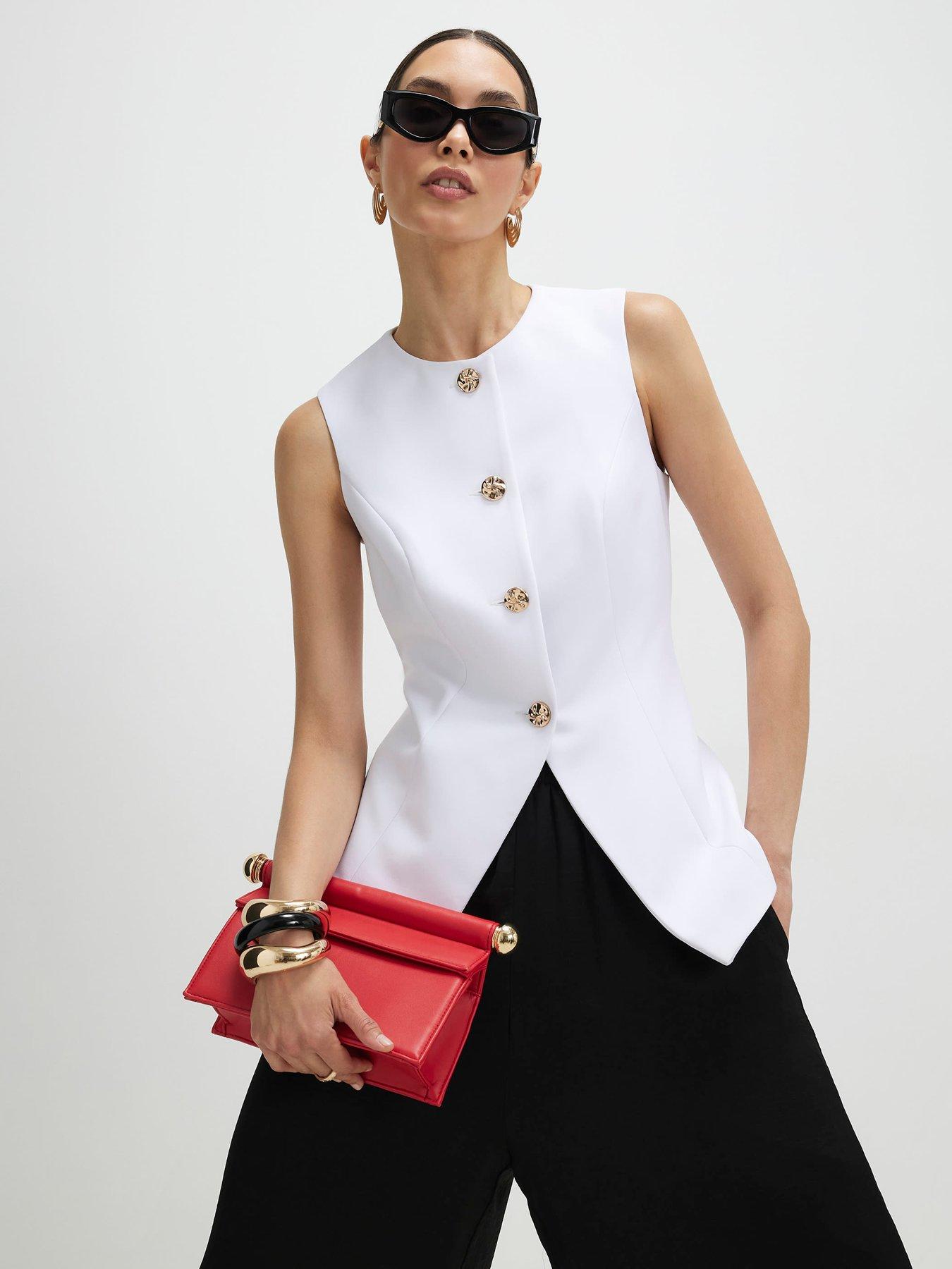 River Island Button Detail Waistcoat - White