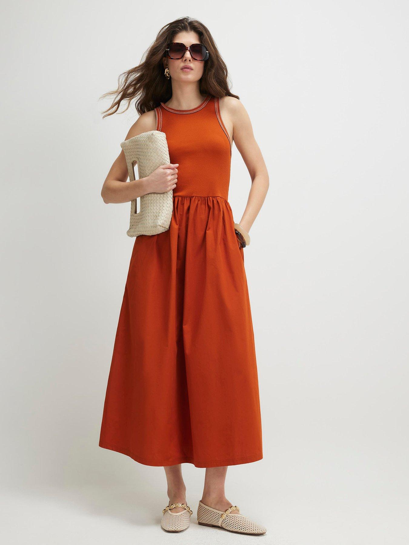 River Island Sleeveless Whipstitch Maxi Dress - Dark Orange