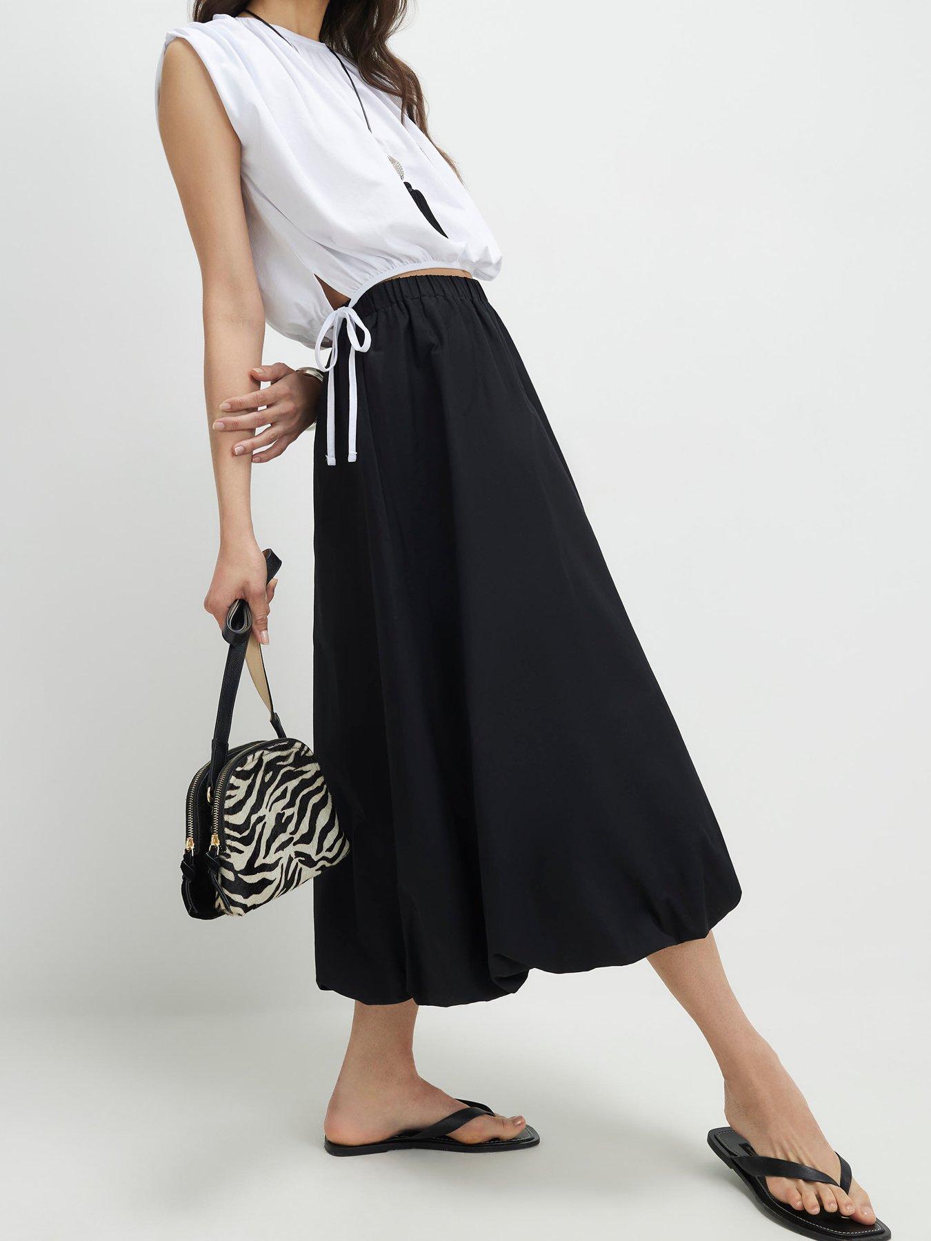 Image 1 of 4 of River Island Bubble Hem Midi Skirt - Black