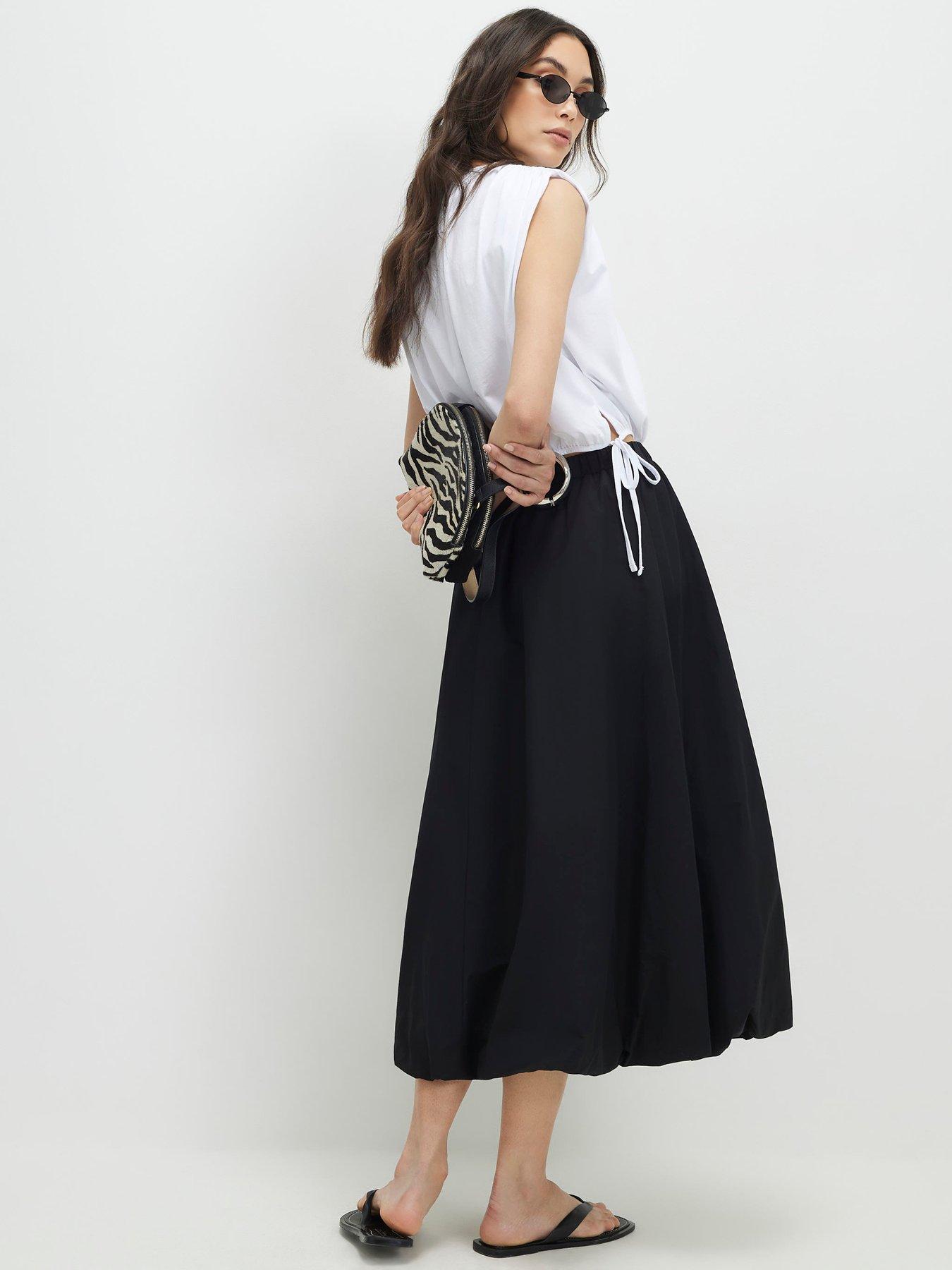 Image 2 of 4 of River Island Bubble Hem Midi Skirt - Black