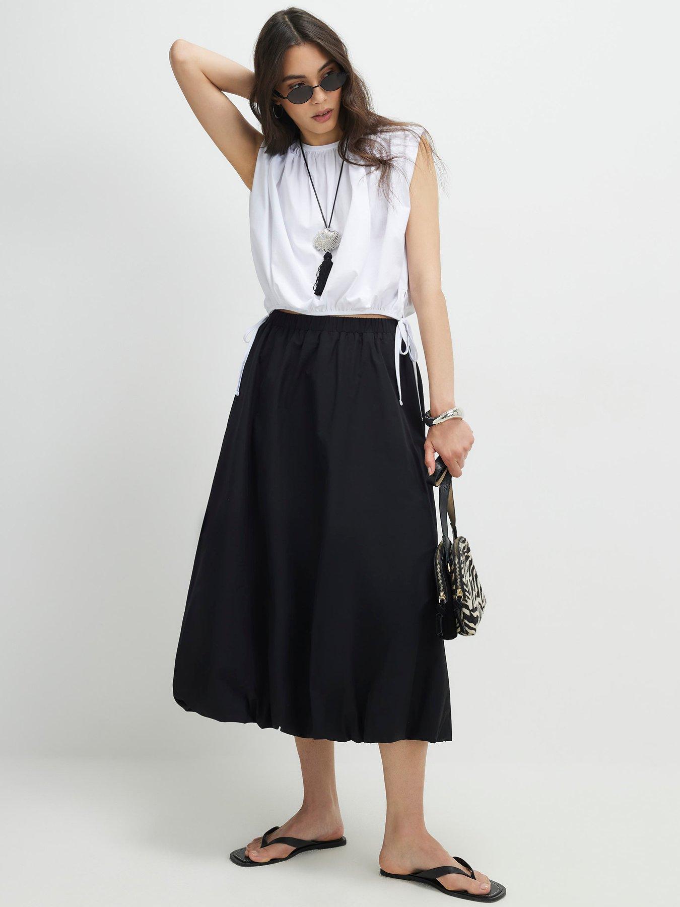 Image 3 of 4 of River Island Bubble Hem Midi Skirt - Black