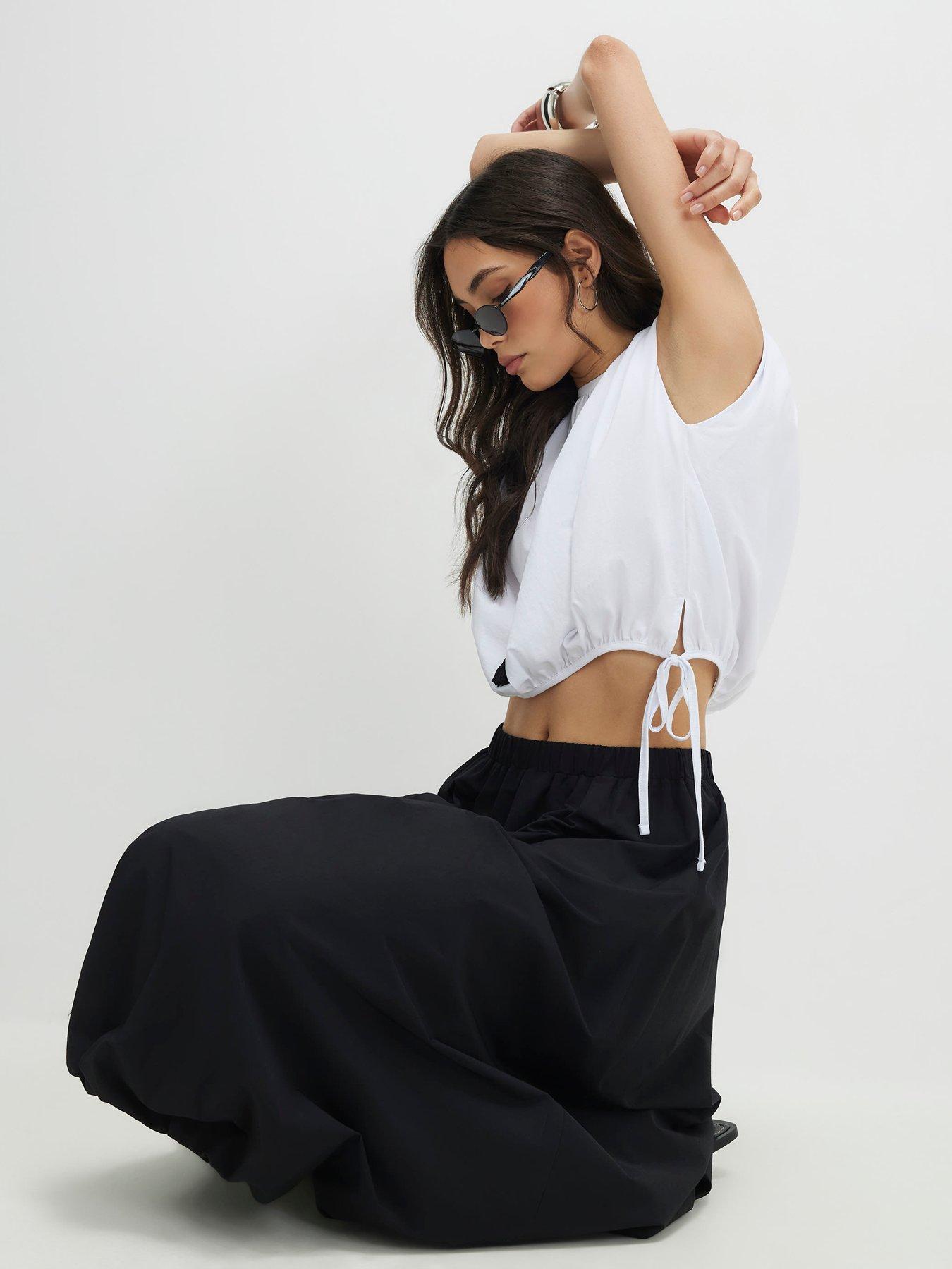 Image 4 of 4 of River Island Bubble Hem Midi Skirt - Black