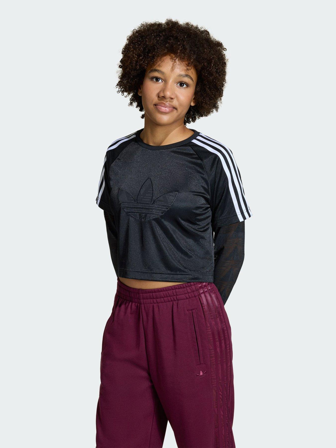 adidas Originals LOOSE 2IN1 LACE LONGSLEEVE T-Shirt, Black, Size 9-10 Years