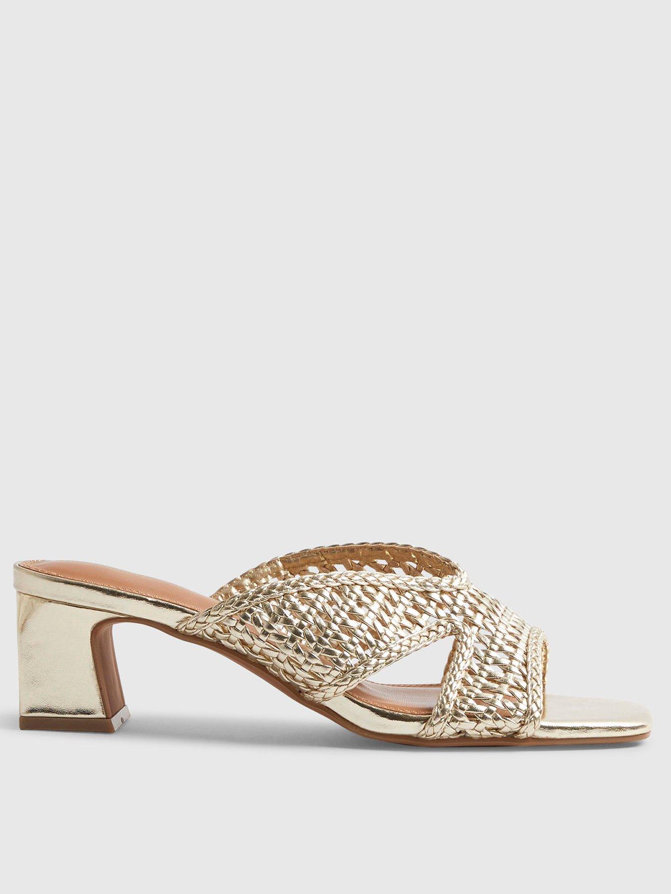 River Island Woven Block Heel Mule Sandals - Gold