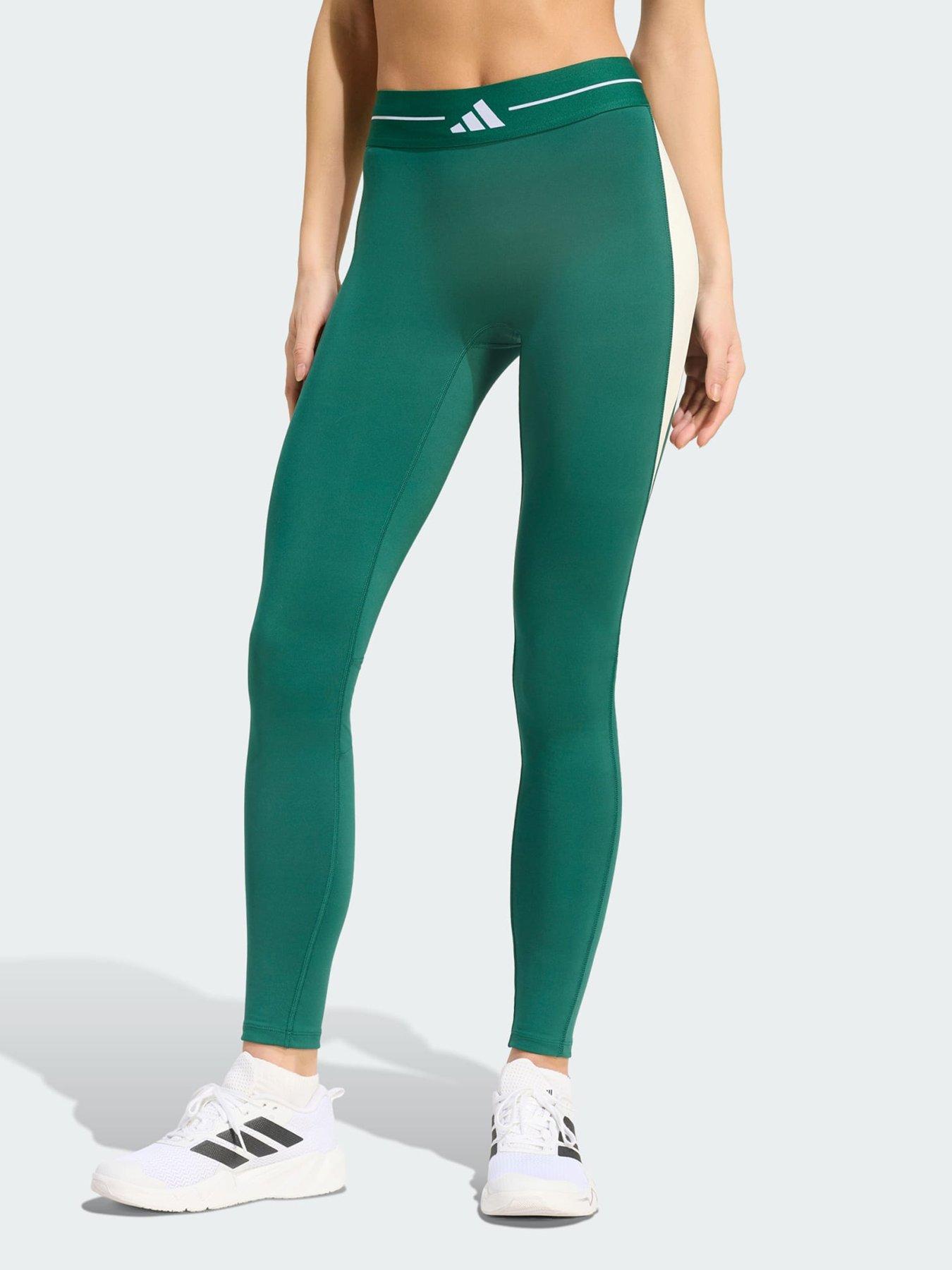 adidas Hyperglam Colour Block Full Length Leggings, Green, Size Xs, Inside Leg Regular, Women