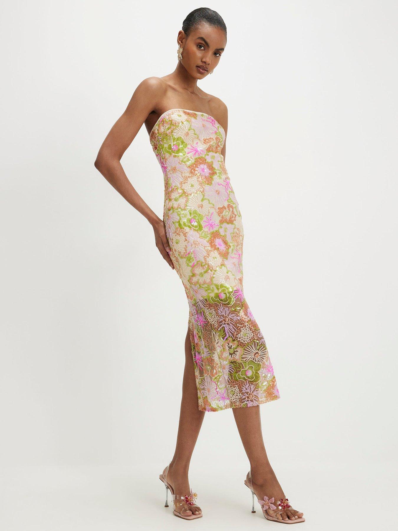 River Island Floral Sequin Bandeau Midi Dress