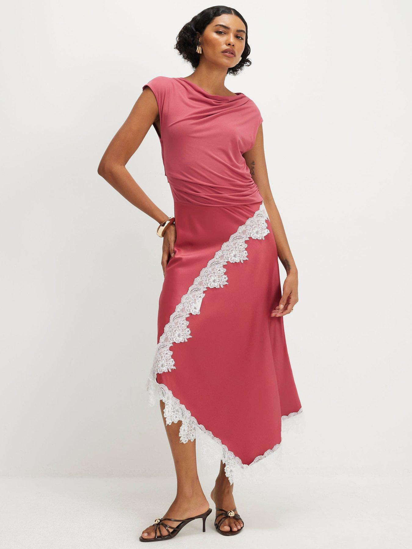River Island Lace Hybrid Drape Maxi Dress - Pink