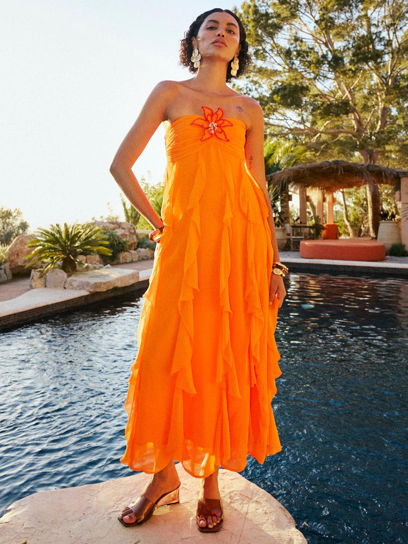 River Island Bandeau Crochet Flower Dress - Orange | Very