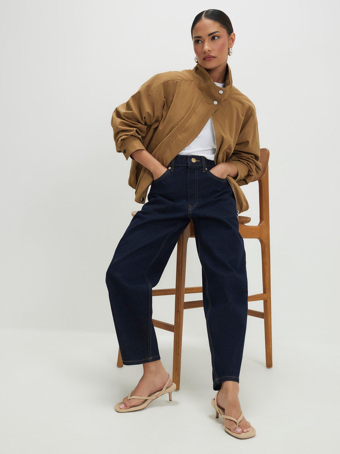 River Island Petite Mid Rise Barrel Leg Jeans - Blue