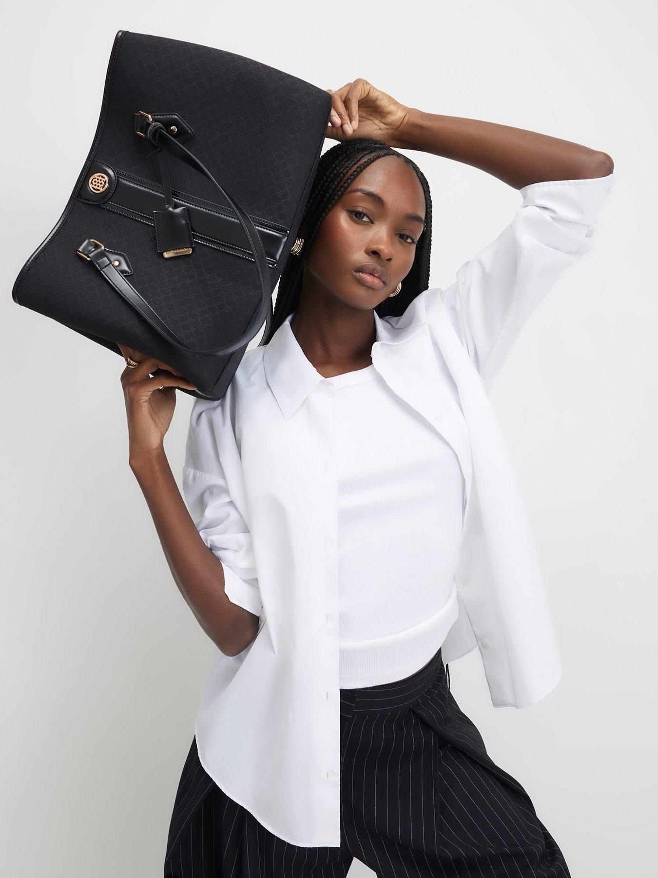 River Island Stripe Monogram Shopper Bag - Black