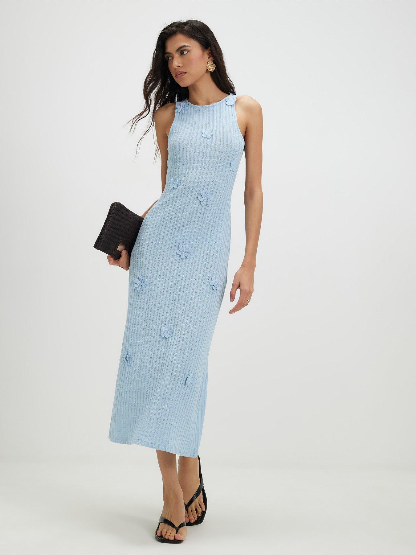 River Island Sleeveless 3d Flower Trim Midi Dress - Blue